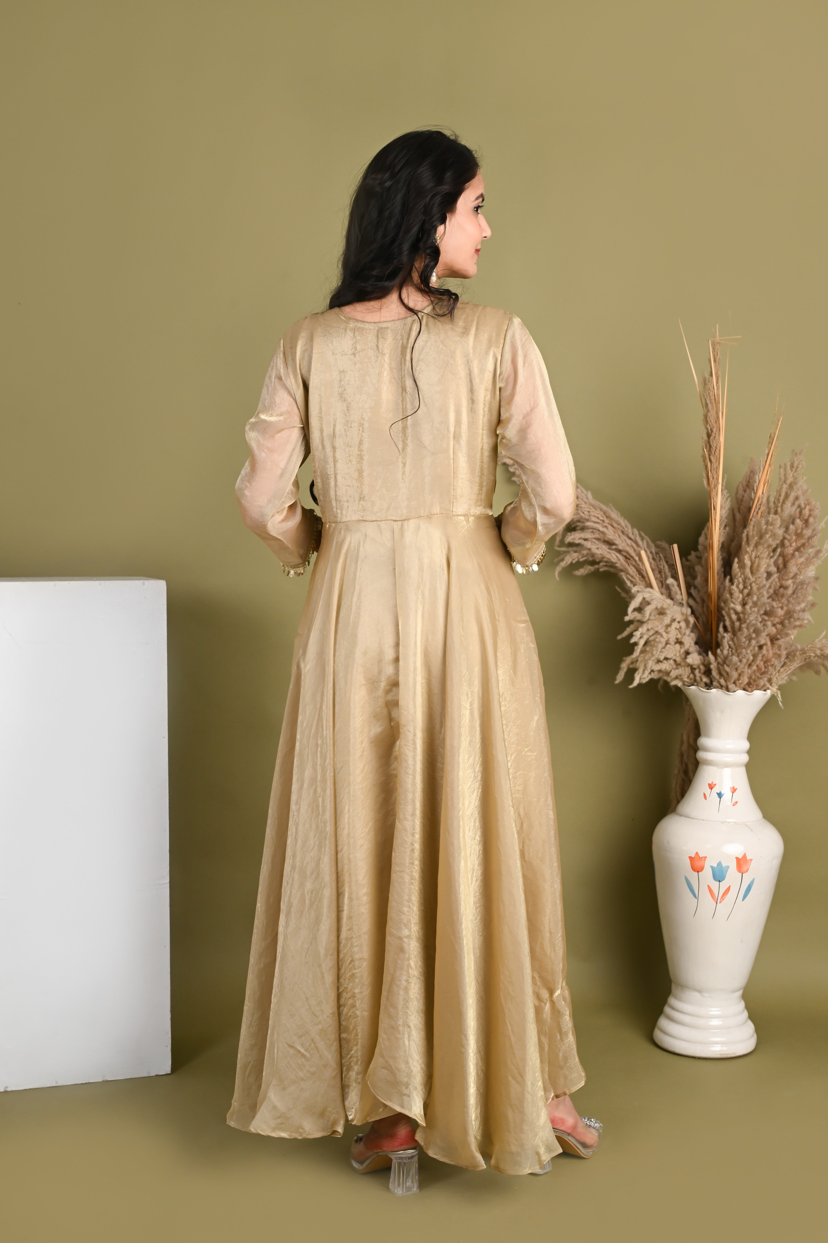 NR- 160/ Champagne Mirror Work Anarkali Suit Set
