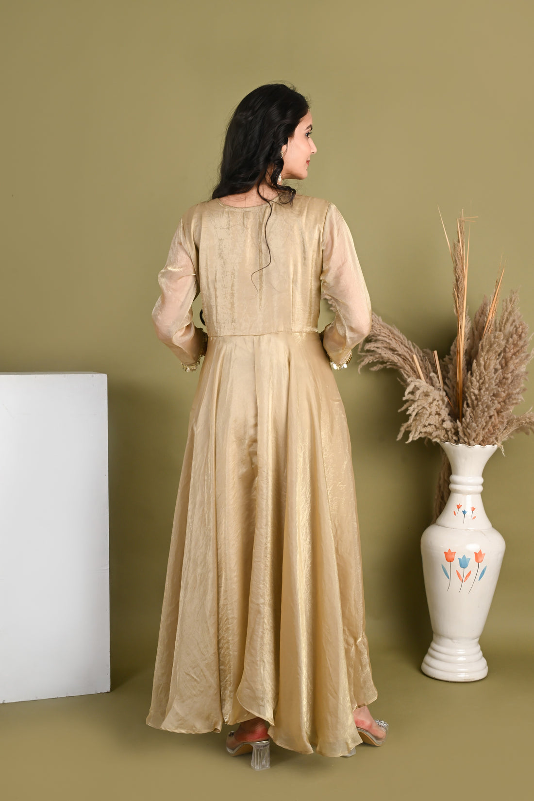 NR- 160/ Champagne Mirror Work Anarkali Suit Set