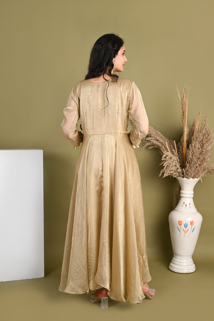 NR- 160/ Champagne Mirror Work Anarkali Suit Set