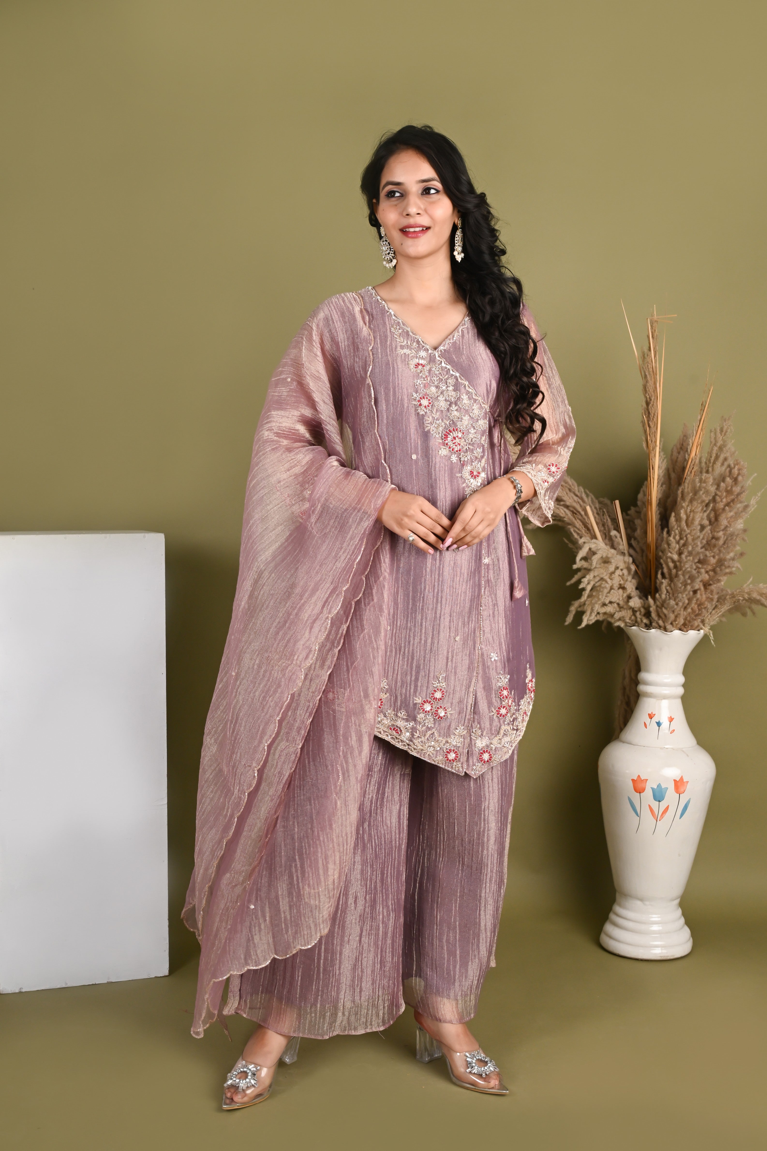 NR-157/ Mauve Bloom Embroidered Sharara Set