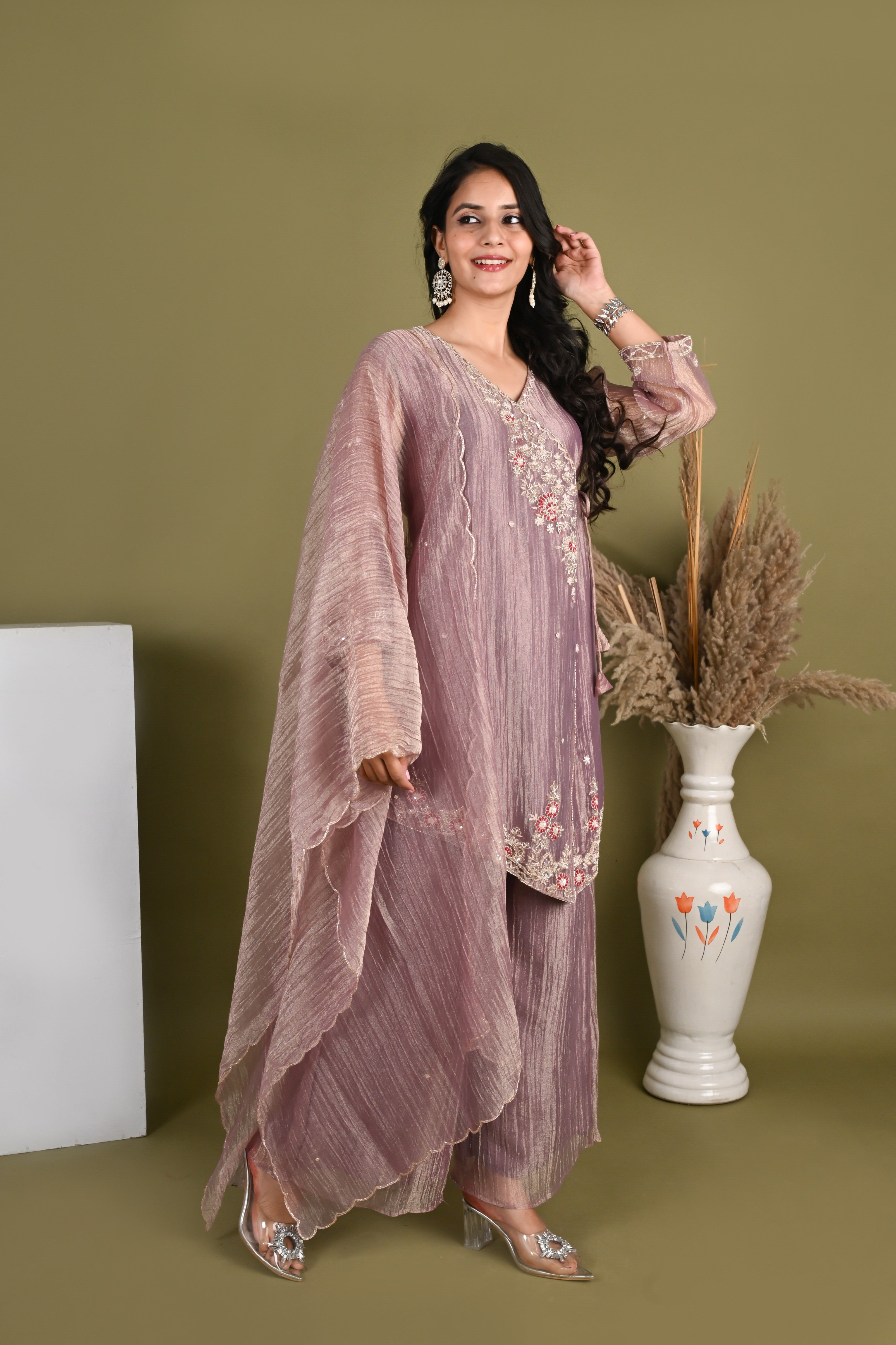 NR-157/ Mauve Bloom Embroidered Sharara Set