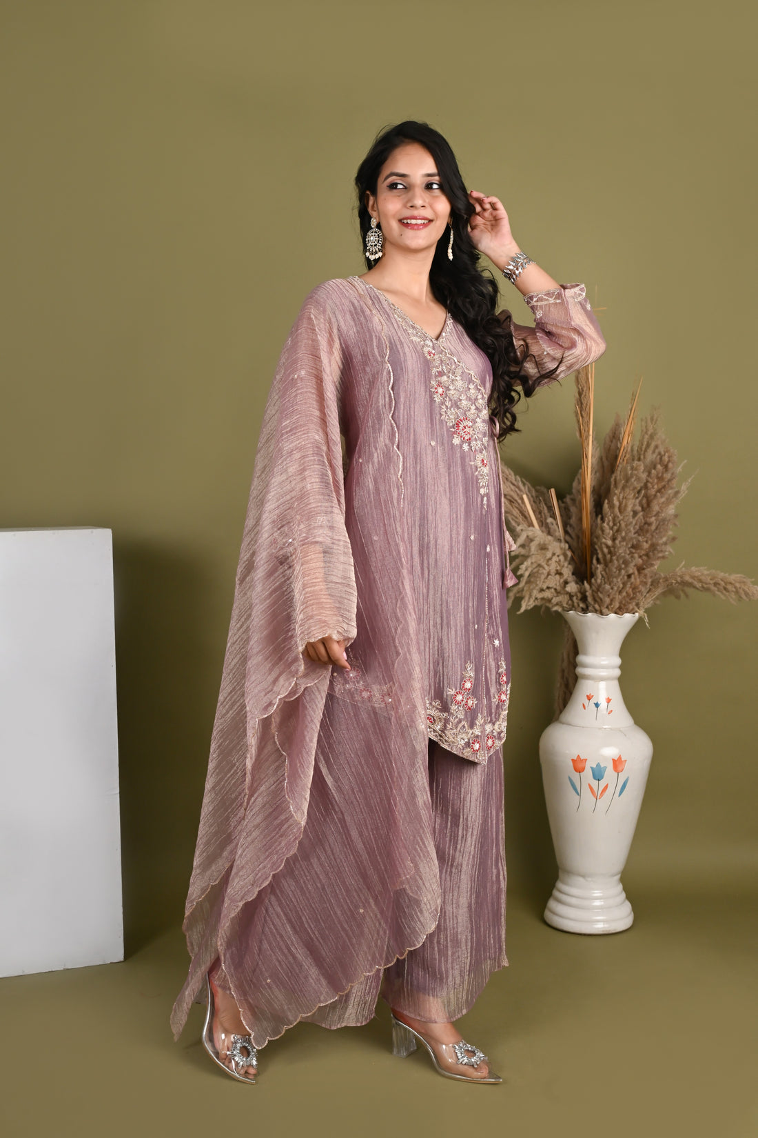 NR-157/ Mauve Bloom Embroidered Sharara Set
