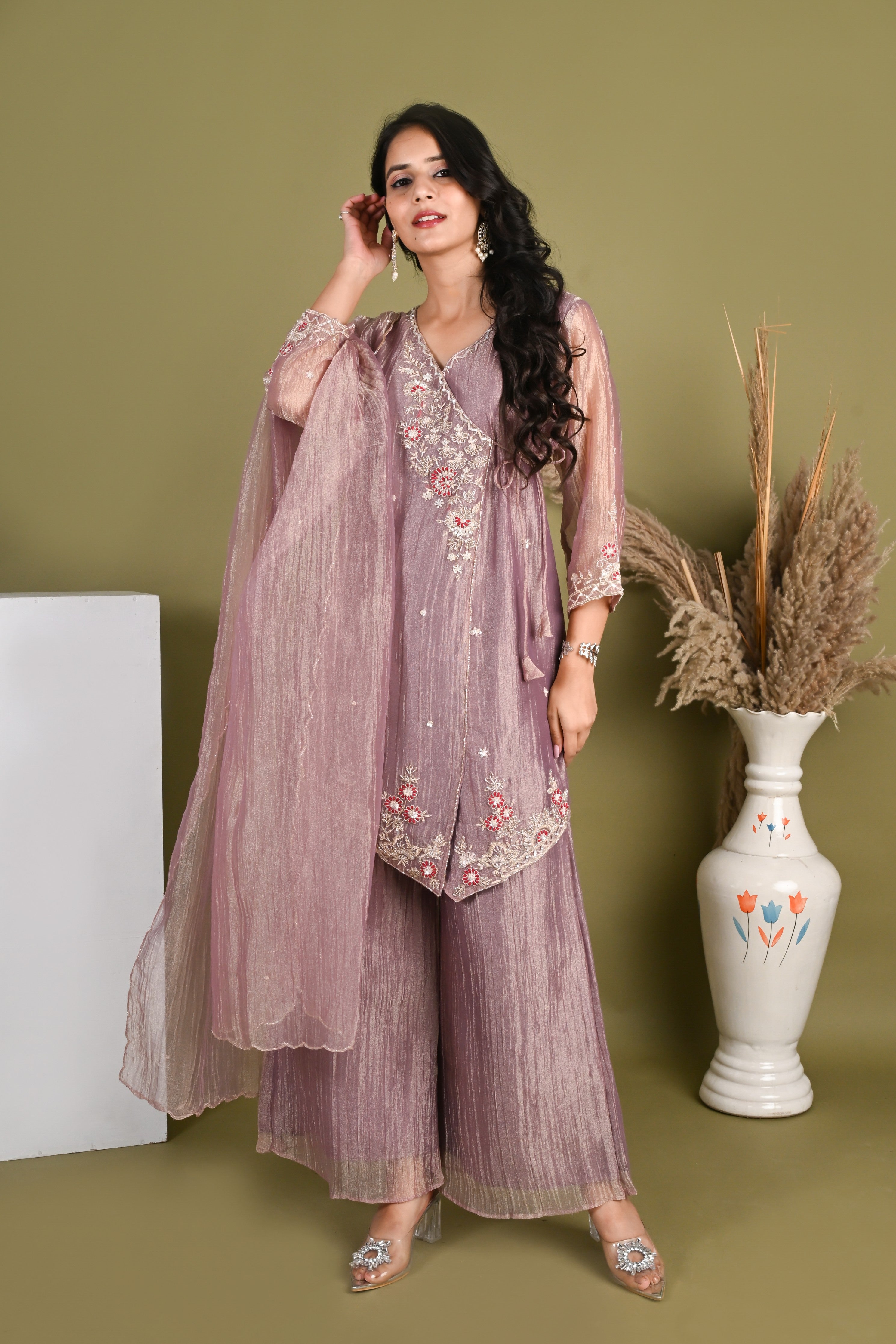 NR-157/ Mauve Bloom Embroidered Sharara Set