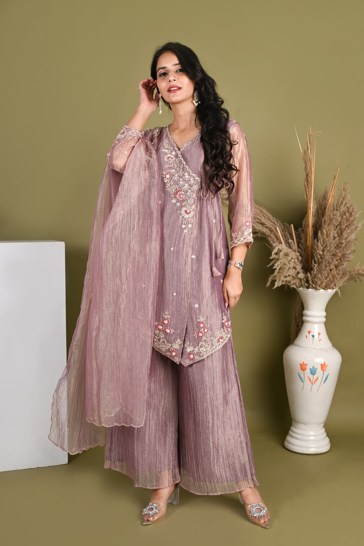 NR-157/ Mauve Bloom Embroidered Sharara Set