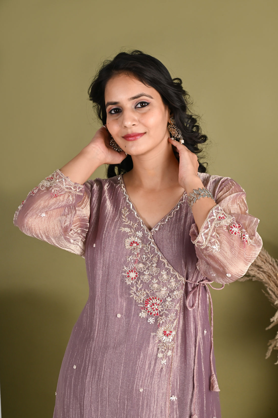 NR-157/ Mauve Bloom Embroidered Sharara Set