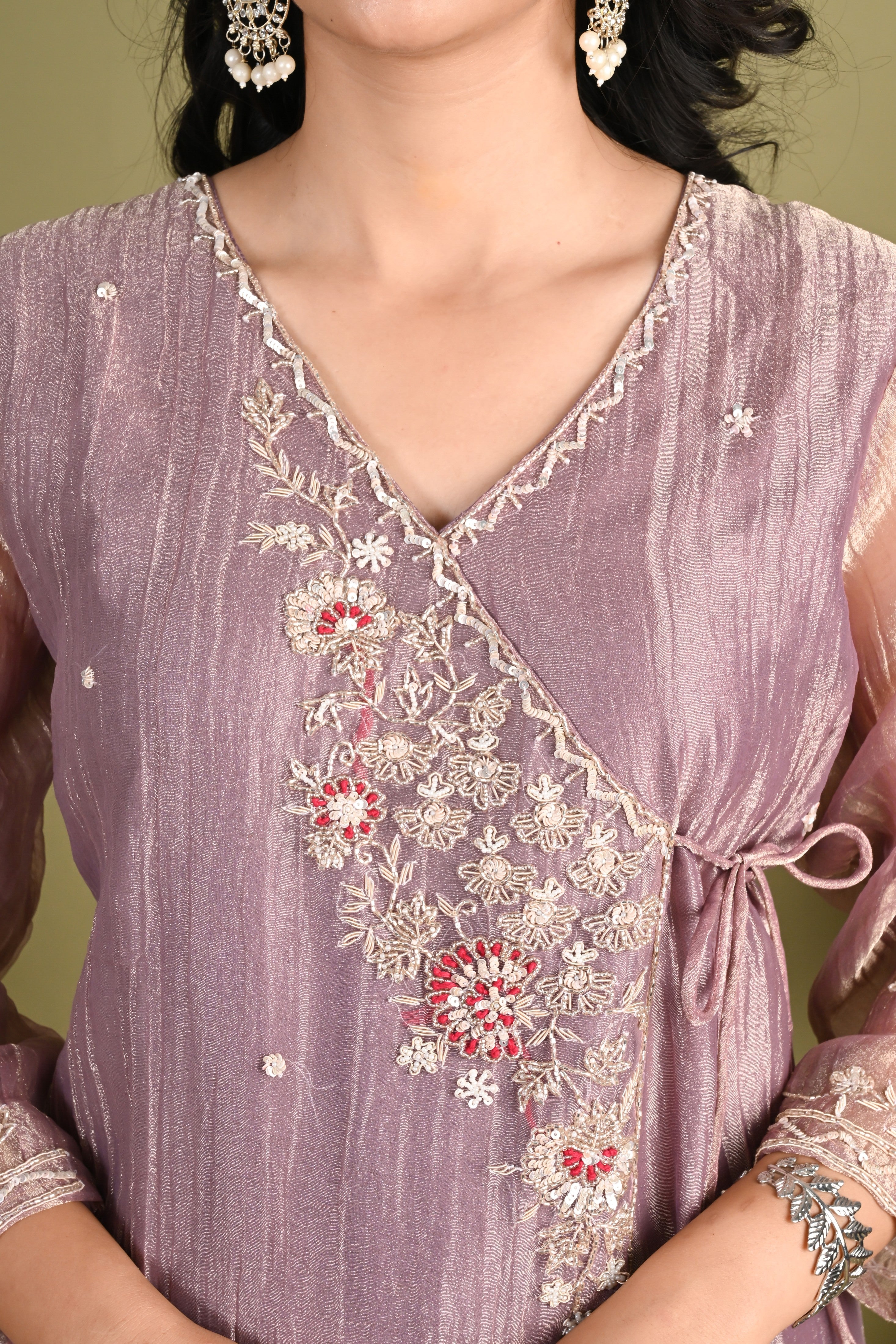 NR-157/ Mauve Bloom Embroidered Sharara Set