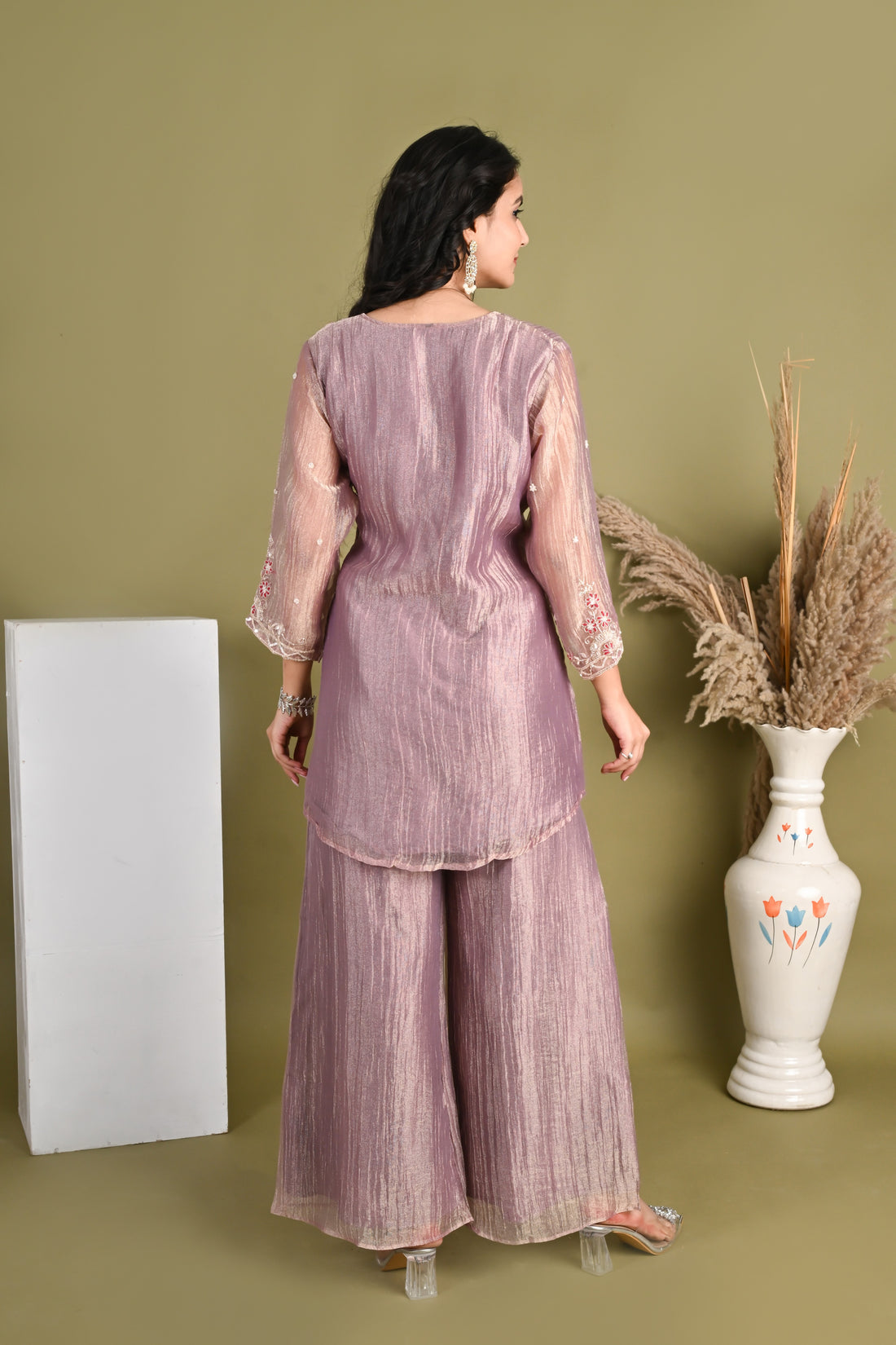 NR-157/ Mauve Bloom Embroidered Sharara Set
