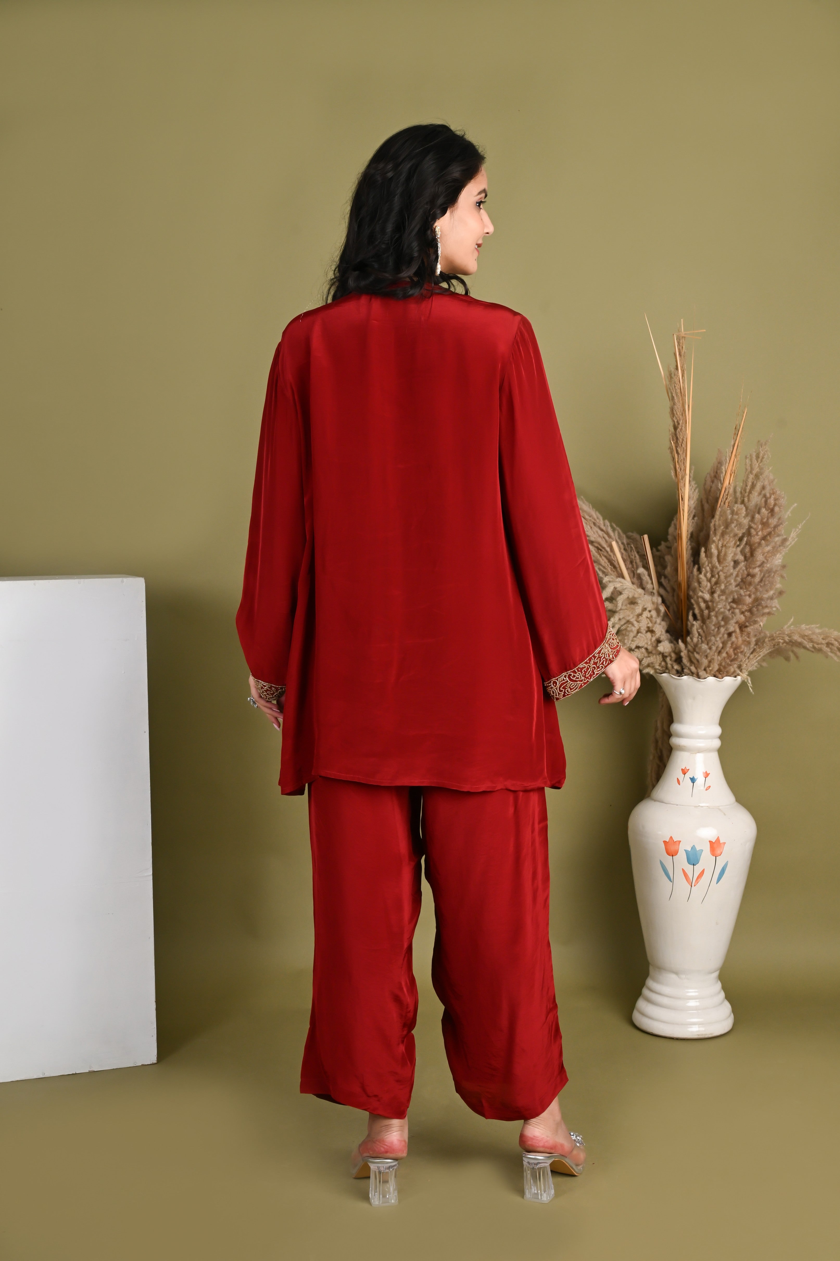 NR-159/ Ruby Red Embroidered Co-ord Set