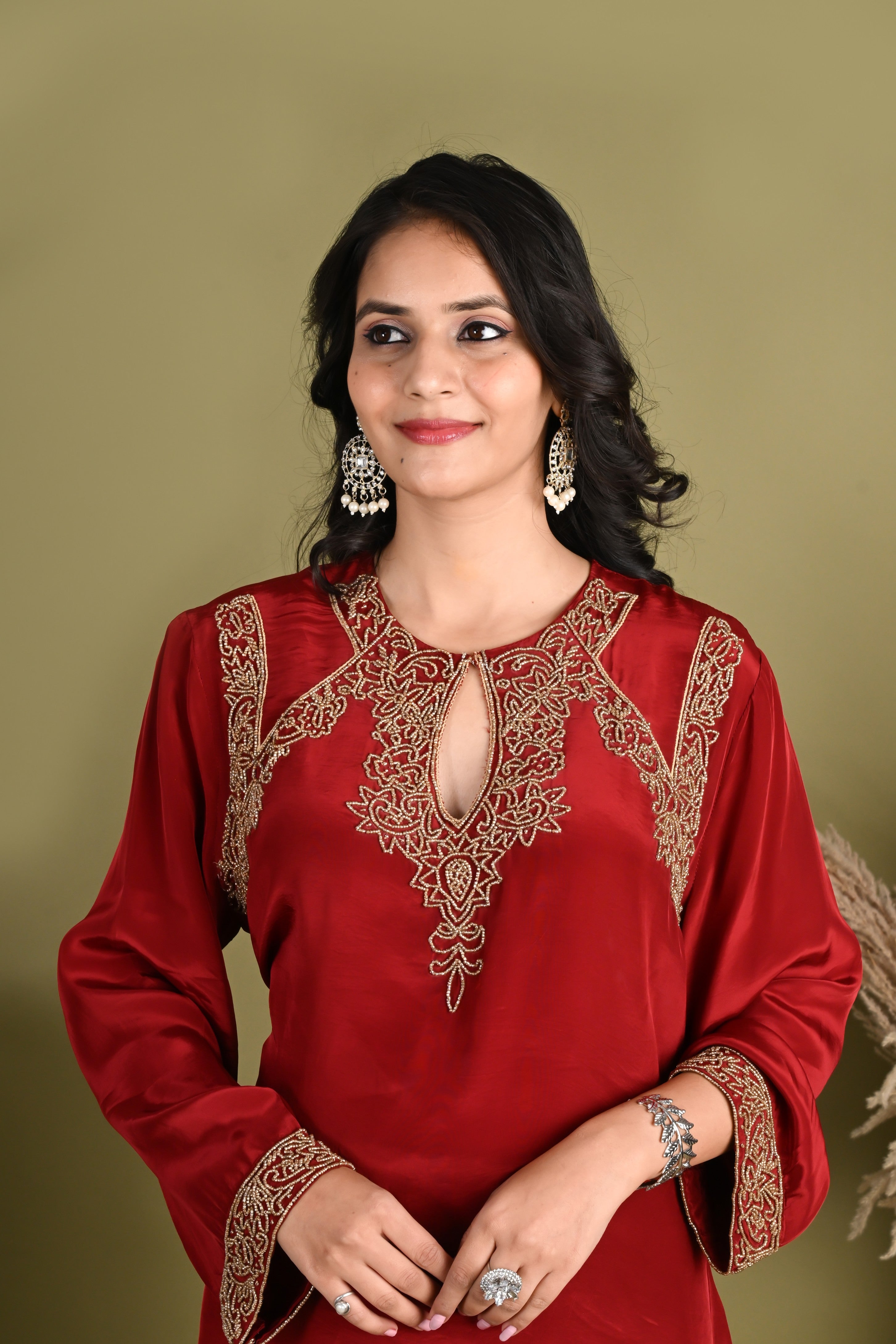 NR-159/ Ruby Red Embroidered Co-ord Set