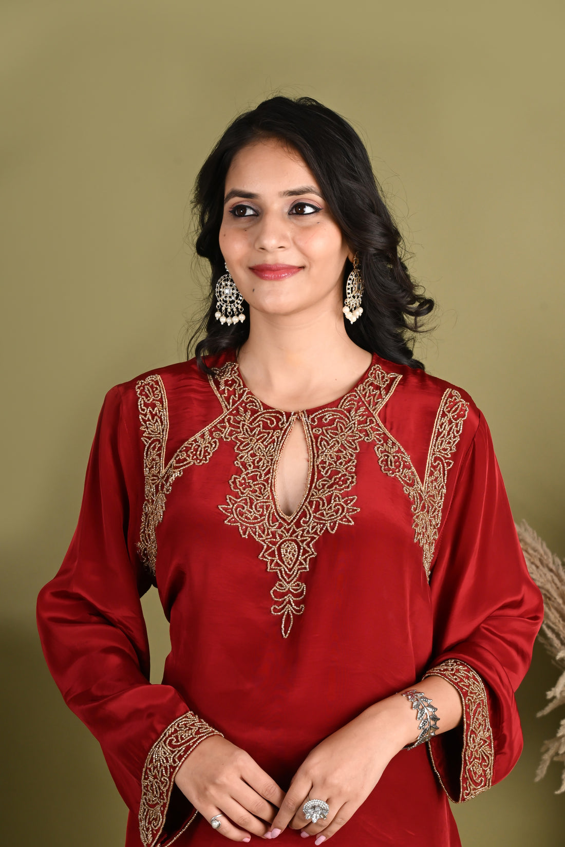 NR-159/ Ruby Red Embroidered Co-ord Set