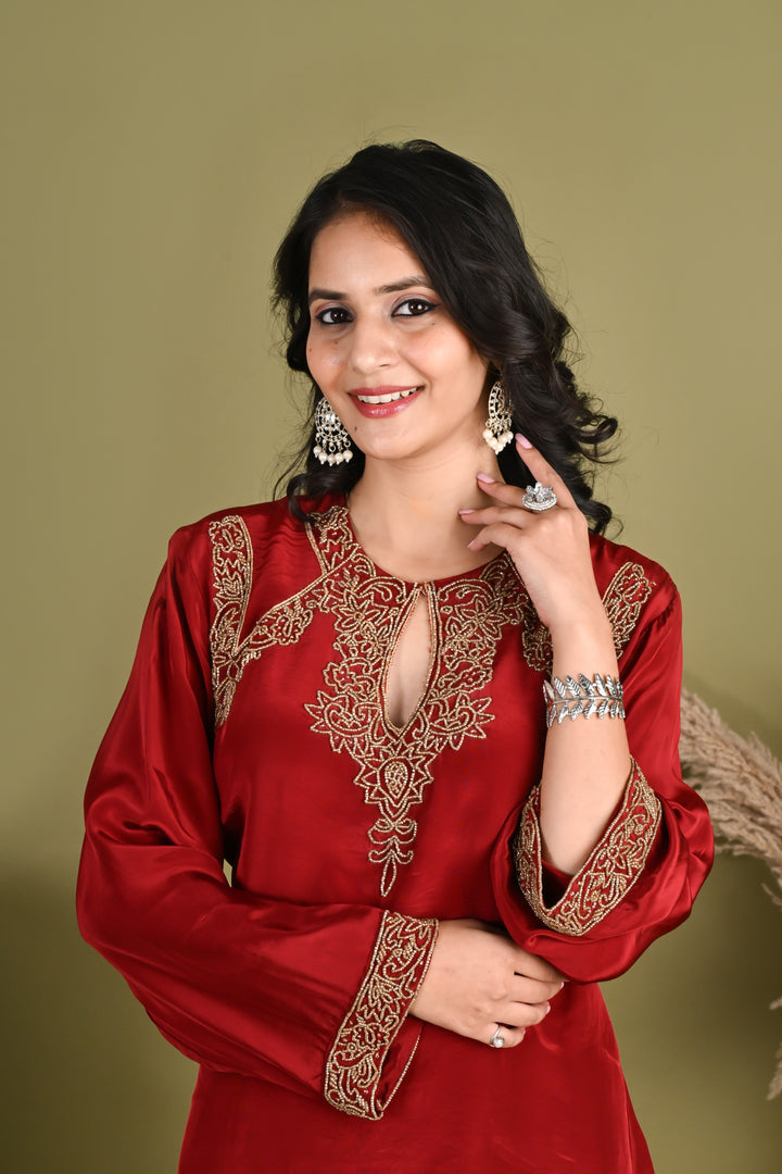 NR-159/ Ruby Red Embroidered Co-ord Set