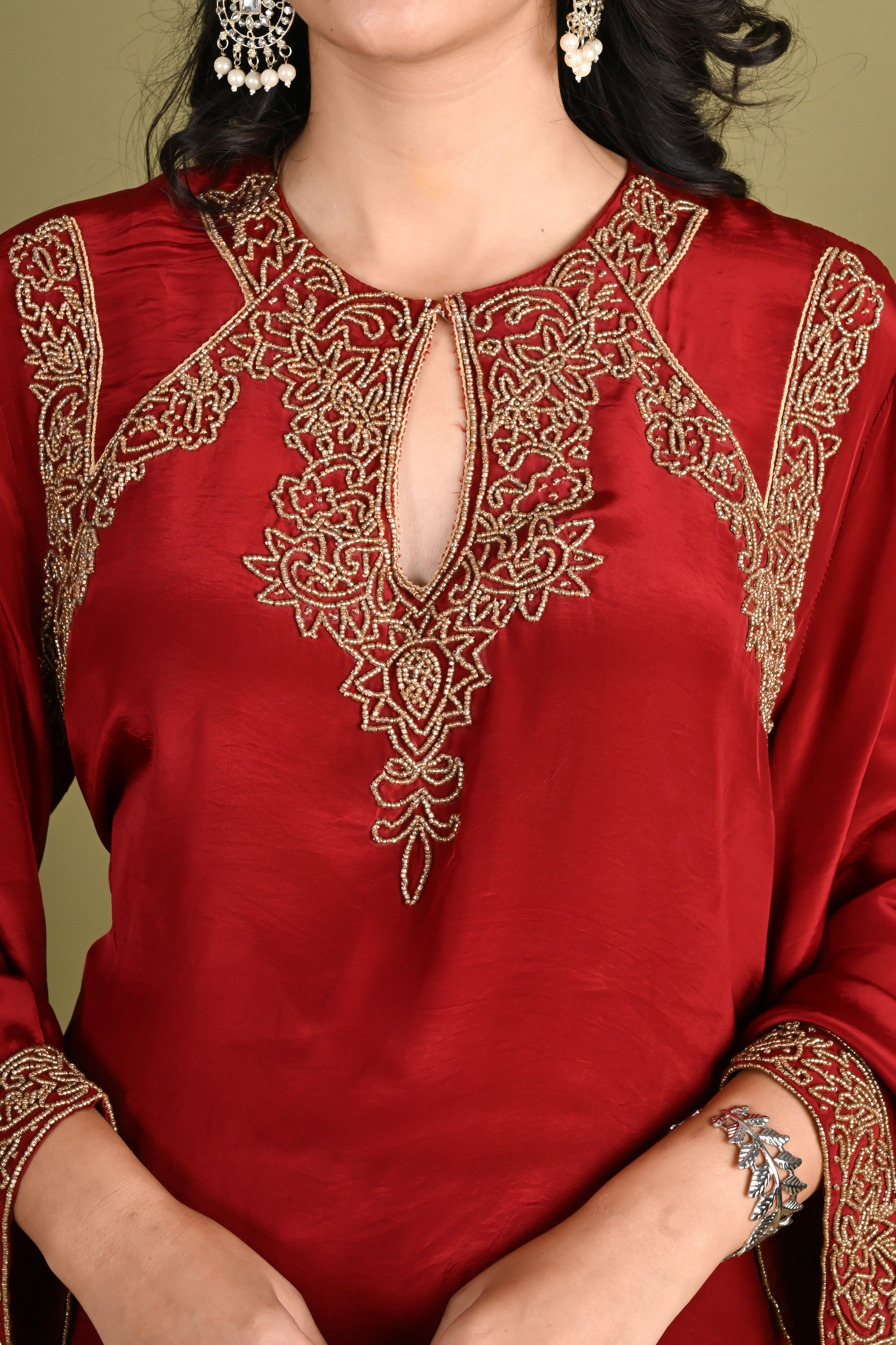 NR-159/ Ruby Red Embroidered Co-ord Set