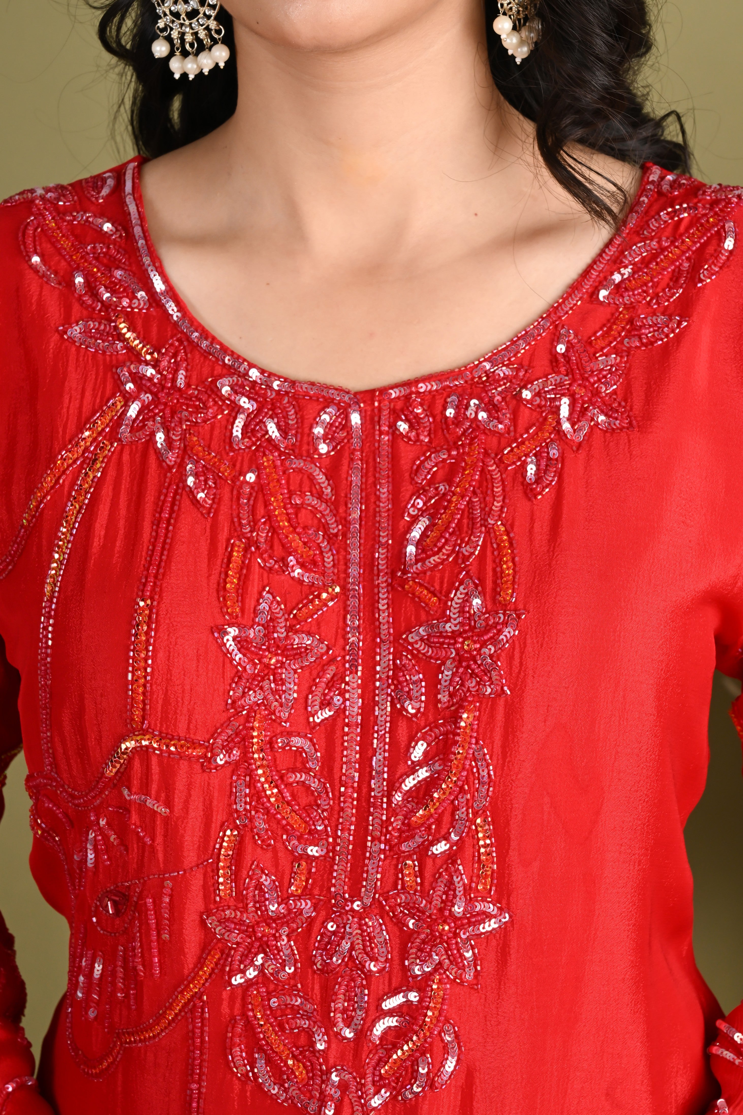NR-162/ Red Sequin Embroidered Kurta Palazzo Set