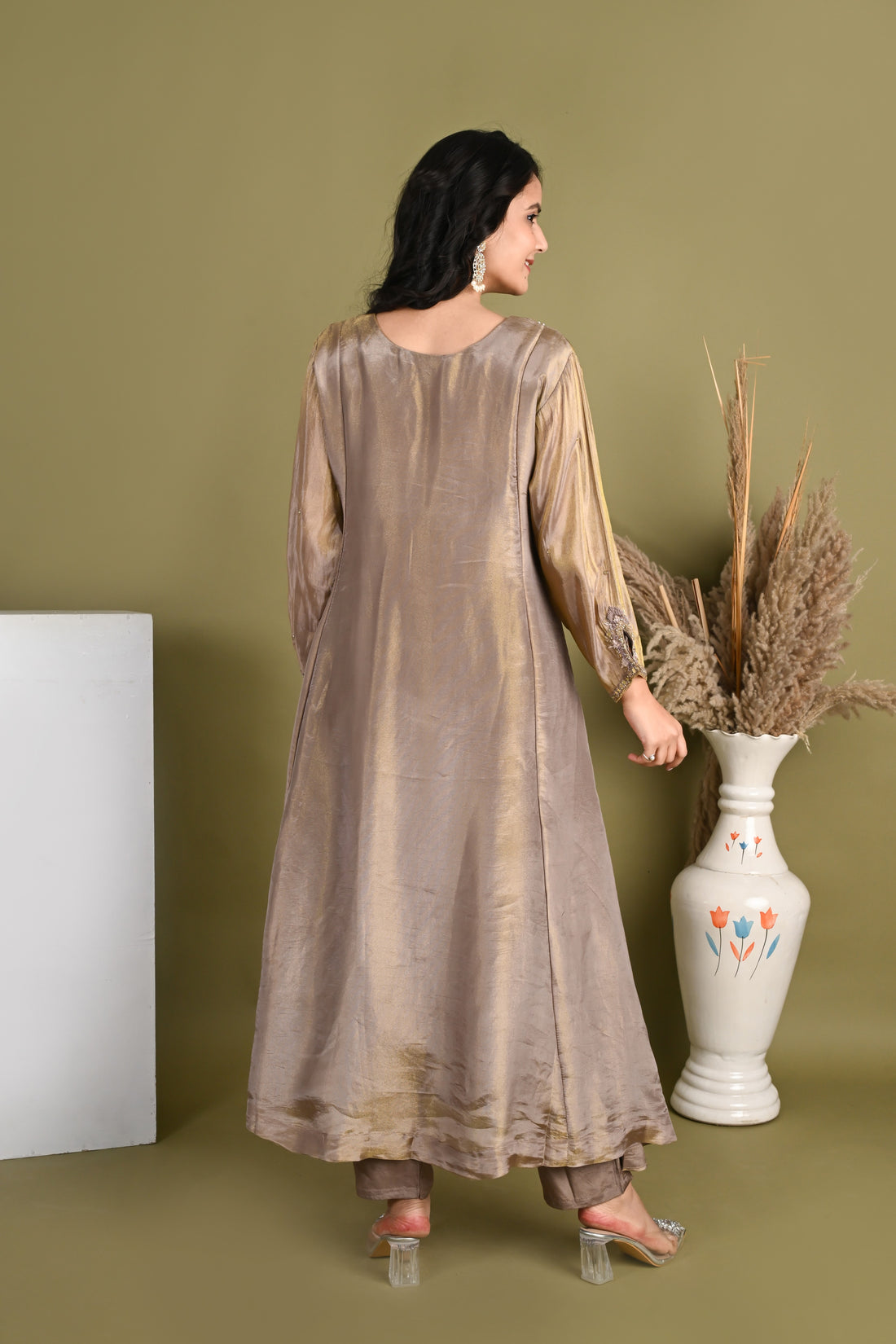 NR-163/ Antique Beige Embroidered Suit Set
