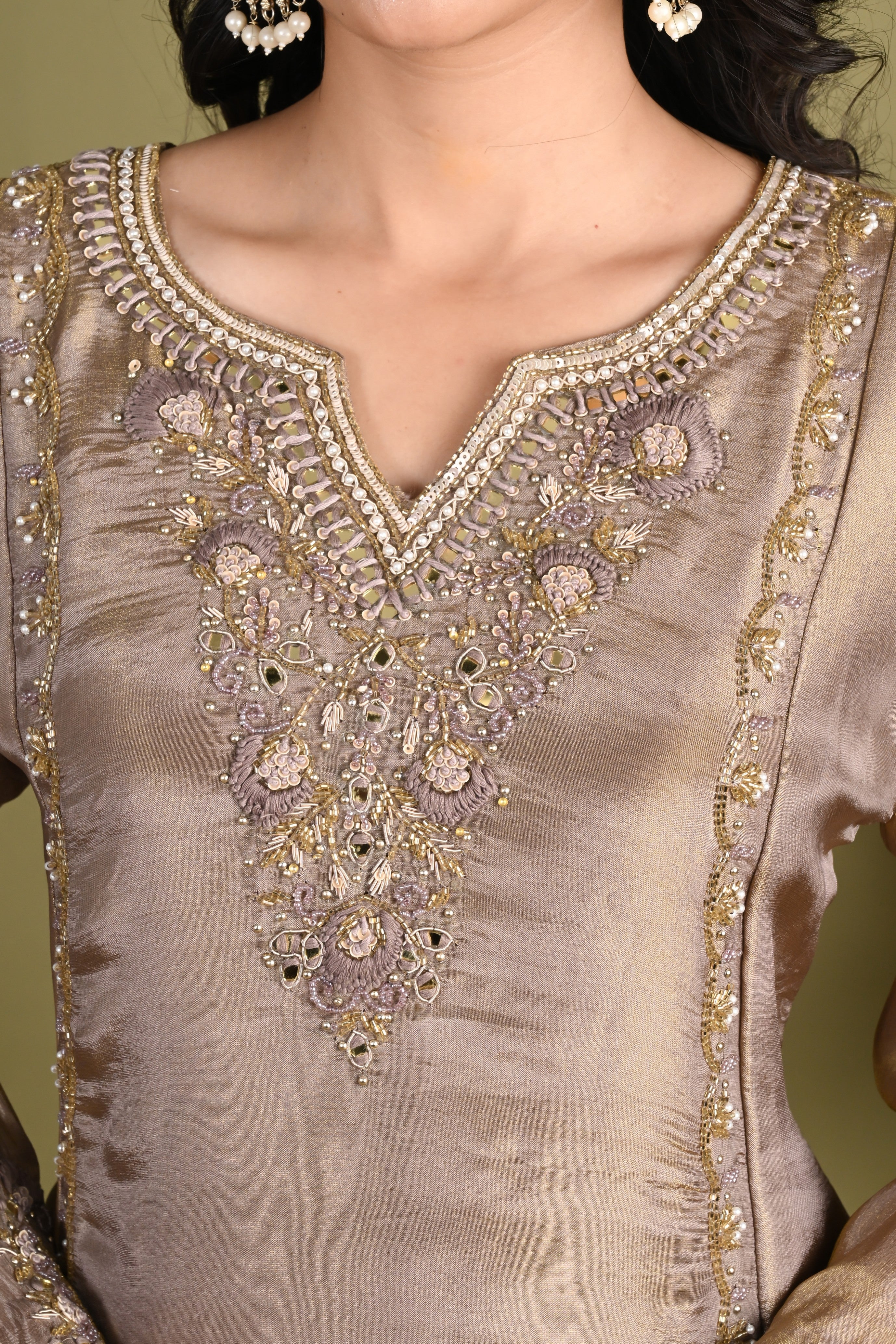 NR-163/ Antique Beige Embroidered Suit Set