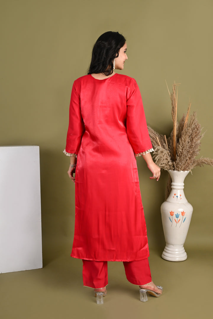 NR-166/ Red Radiance – Elegant Handwork Kurta Set