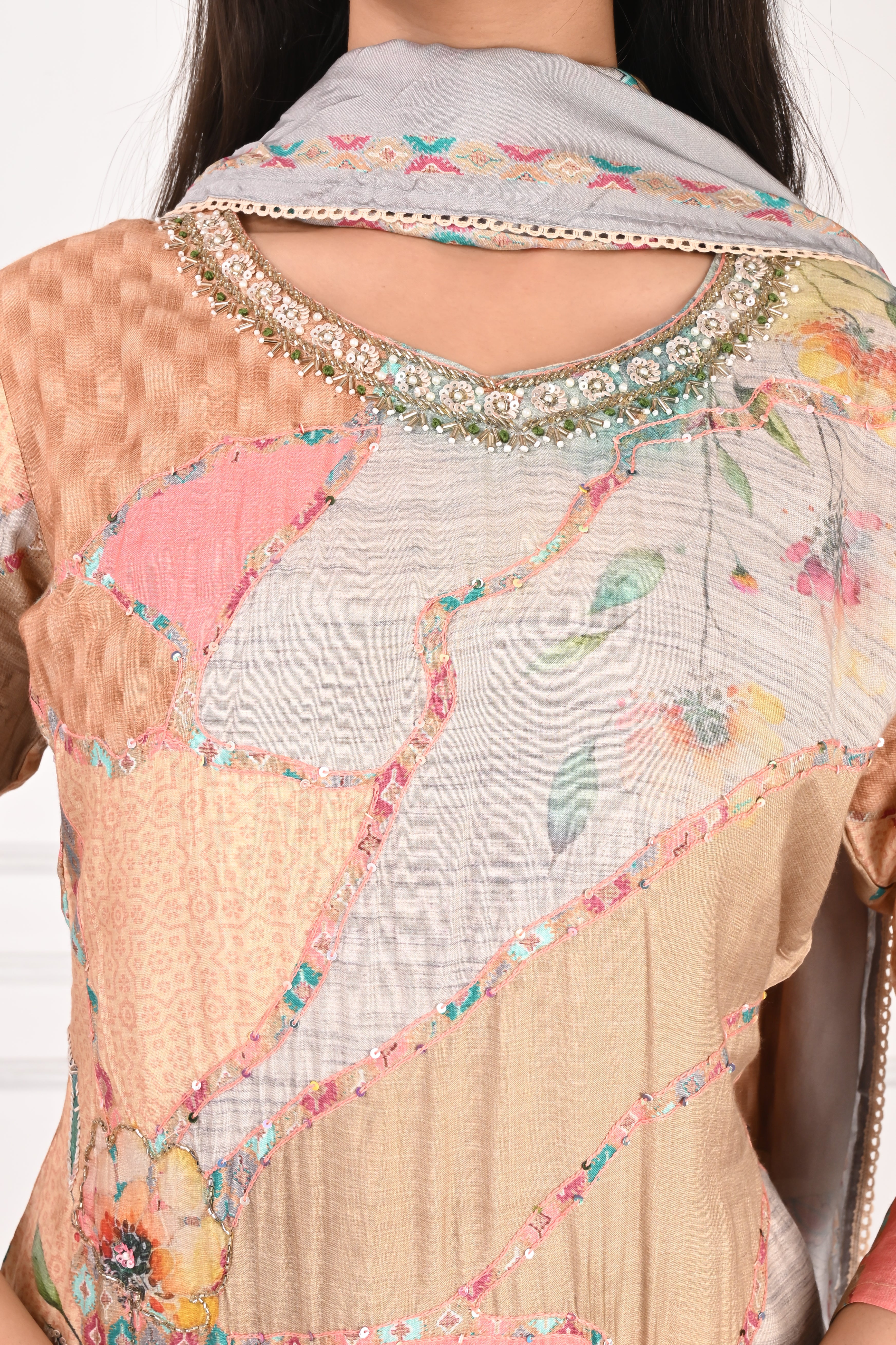 NR-126 Pastel Floral Printed Pure Maslin Suit Set