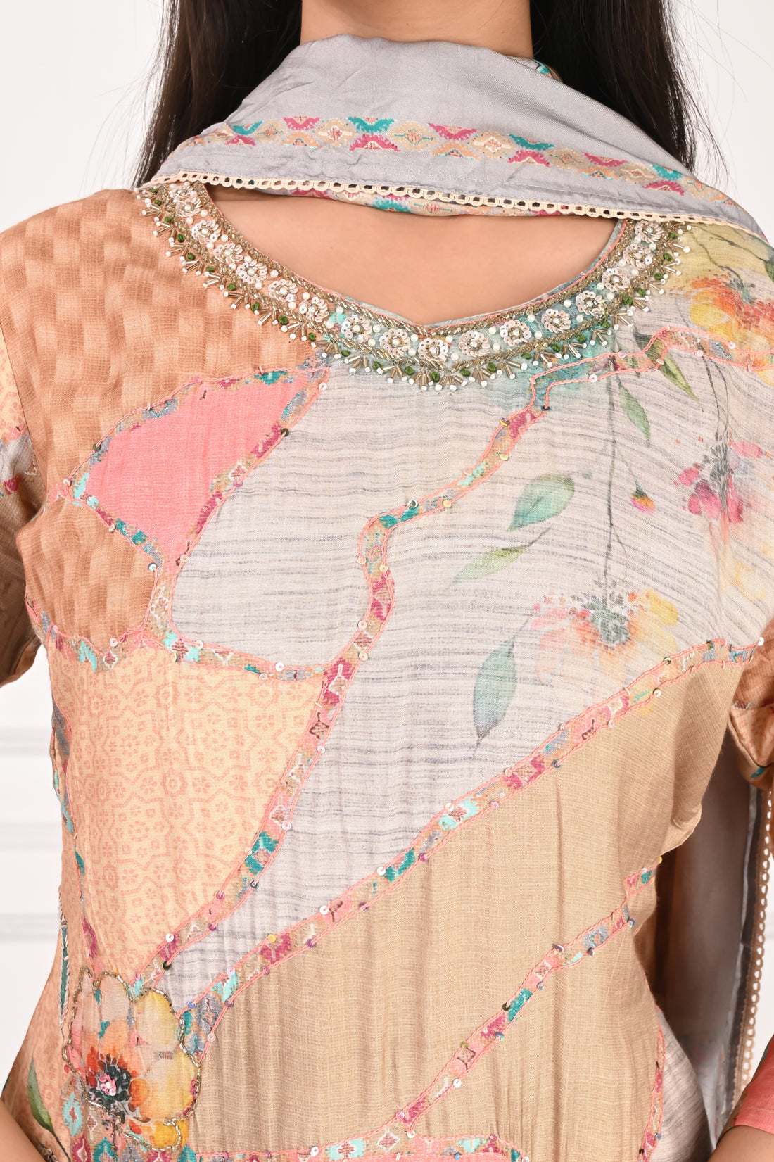 NR-126 Pastel Floral Printed Pure Maslin Suit Set