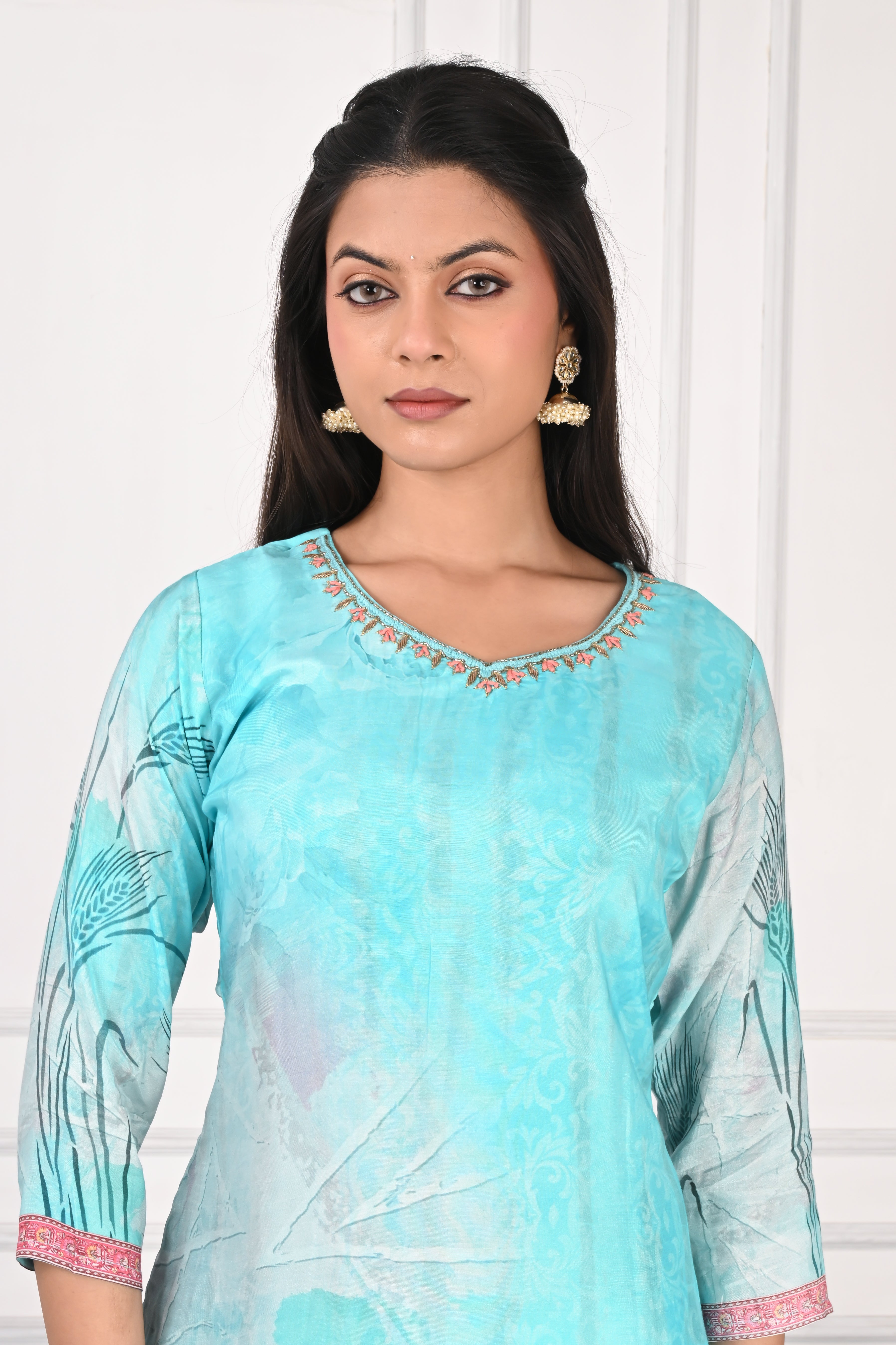 NR-128 Aqua Blue Pure Maslin Kurta Set