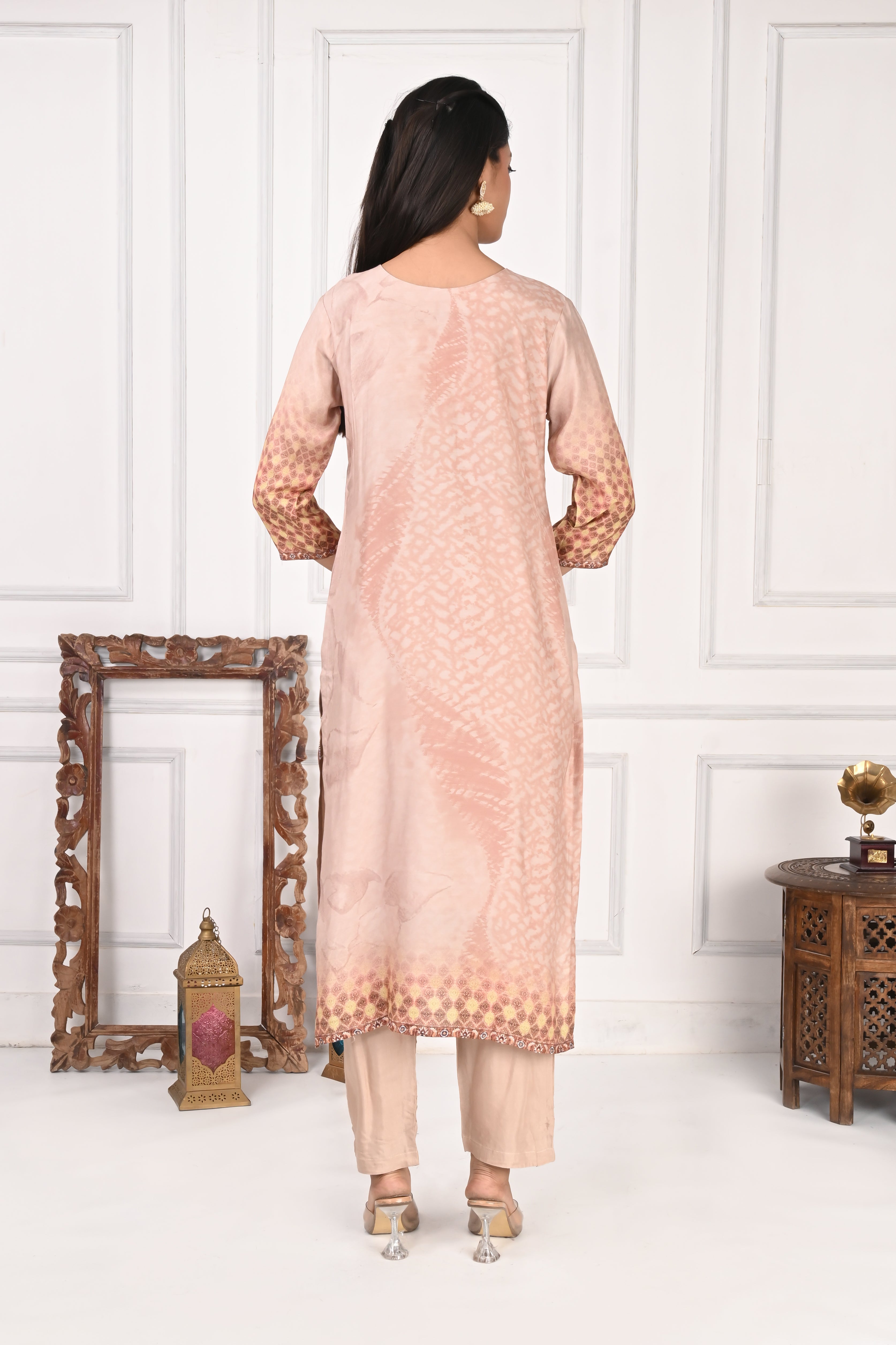 NR-129 Peach Pure Maslin Kurta Set