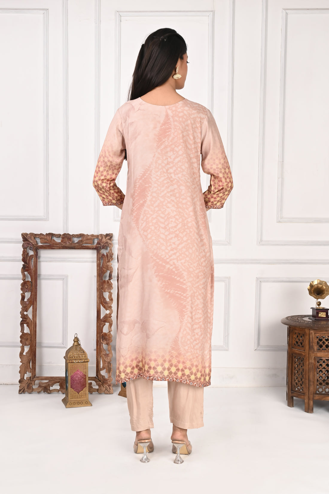 NR-129 Peach Pure Maslin Kurta Set