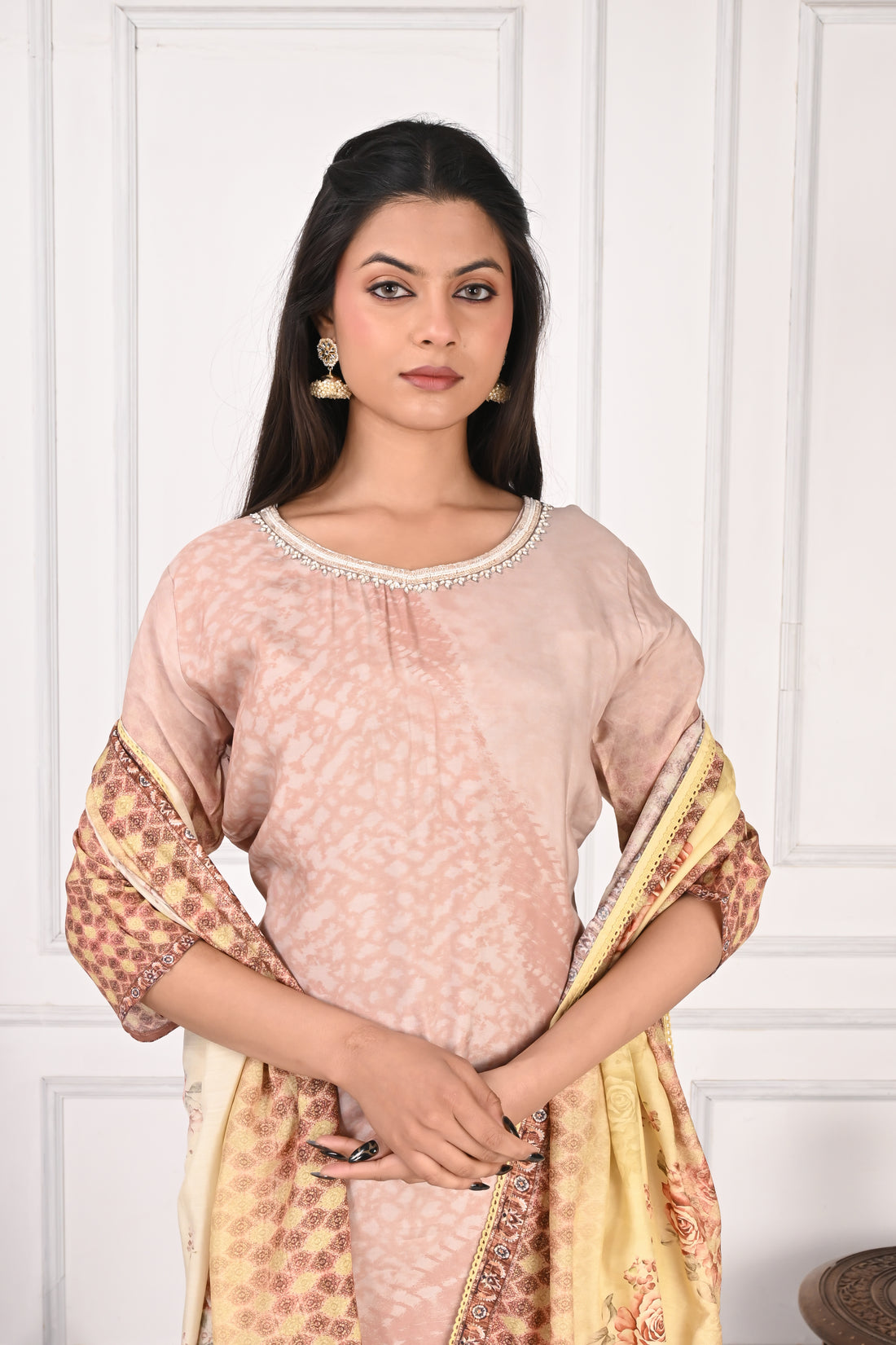 NR-129 Peach Pure Maslin Kurta Set