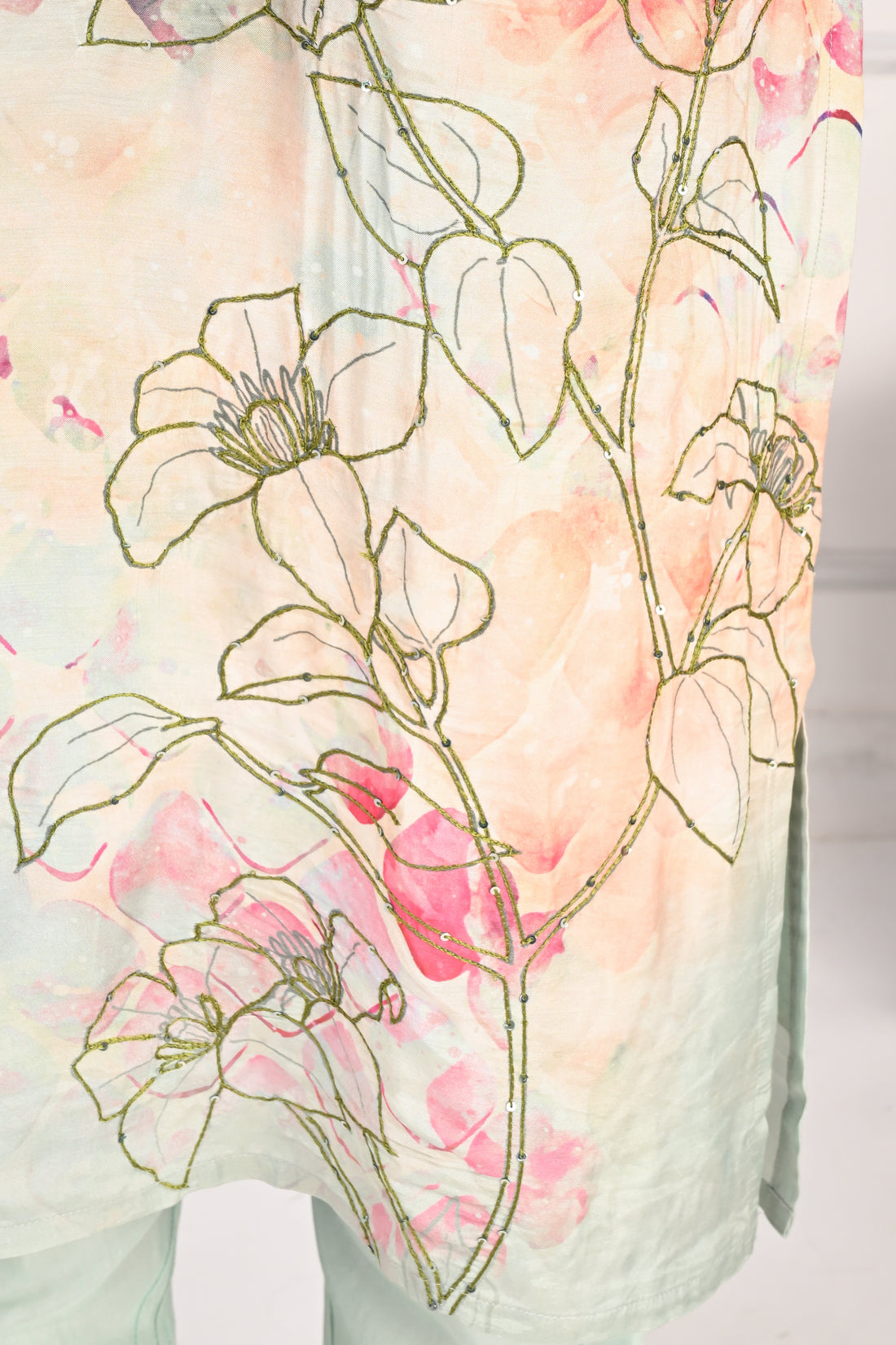 NR-130 Pastel Mint Pure Maslin Floral Printed Suit Set