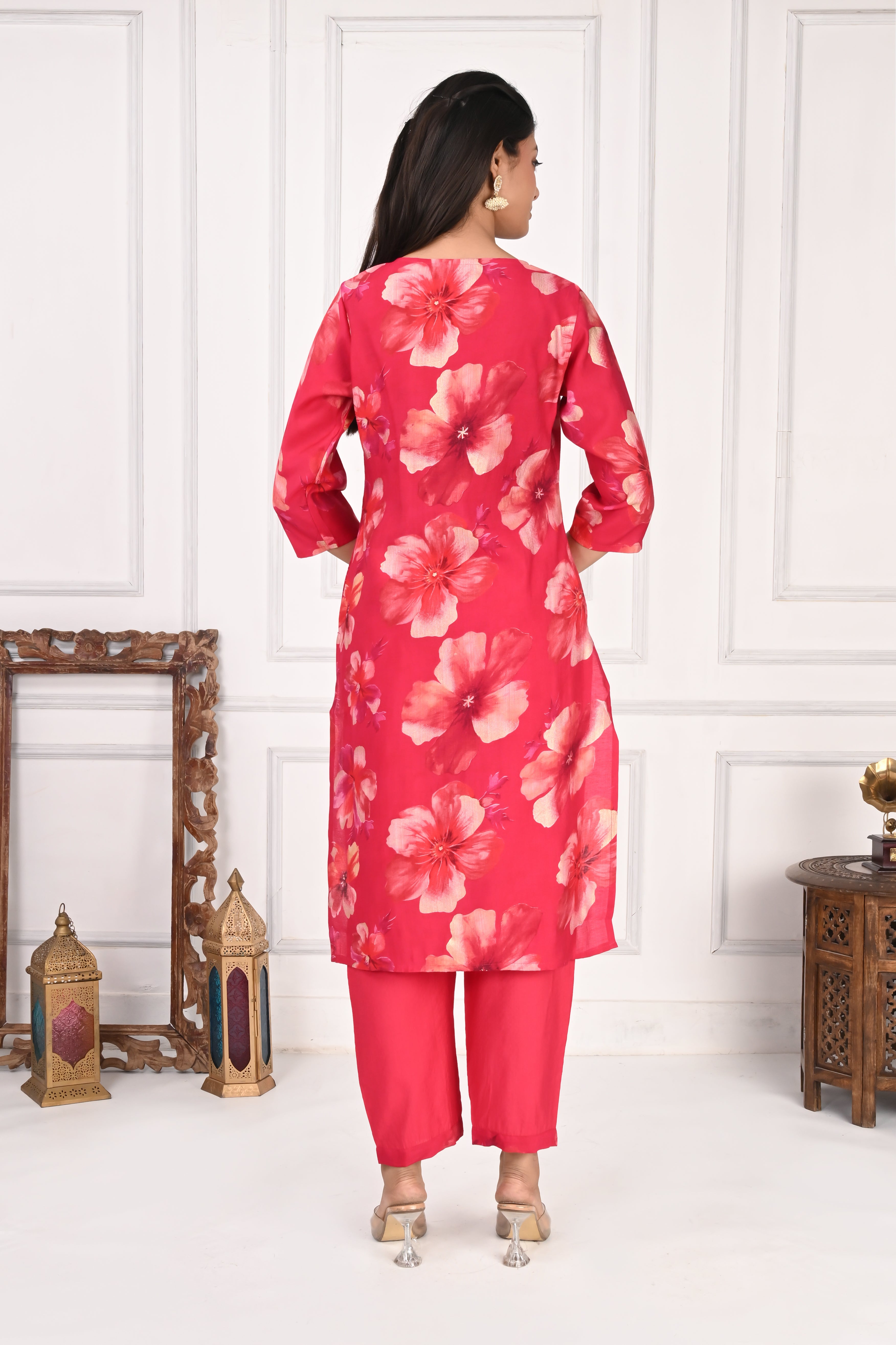NR-132 Red Floral Printed Kurta Set with Dupatta
