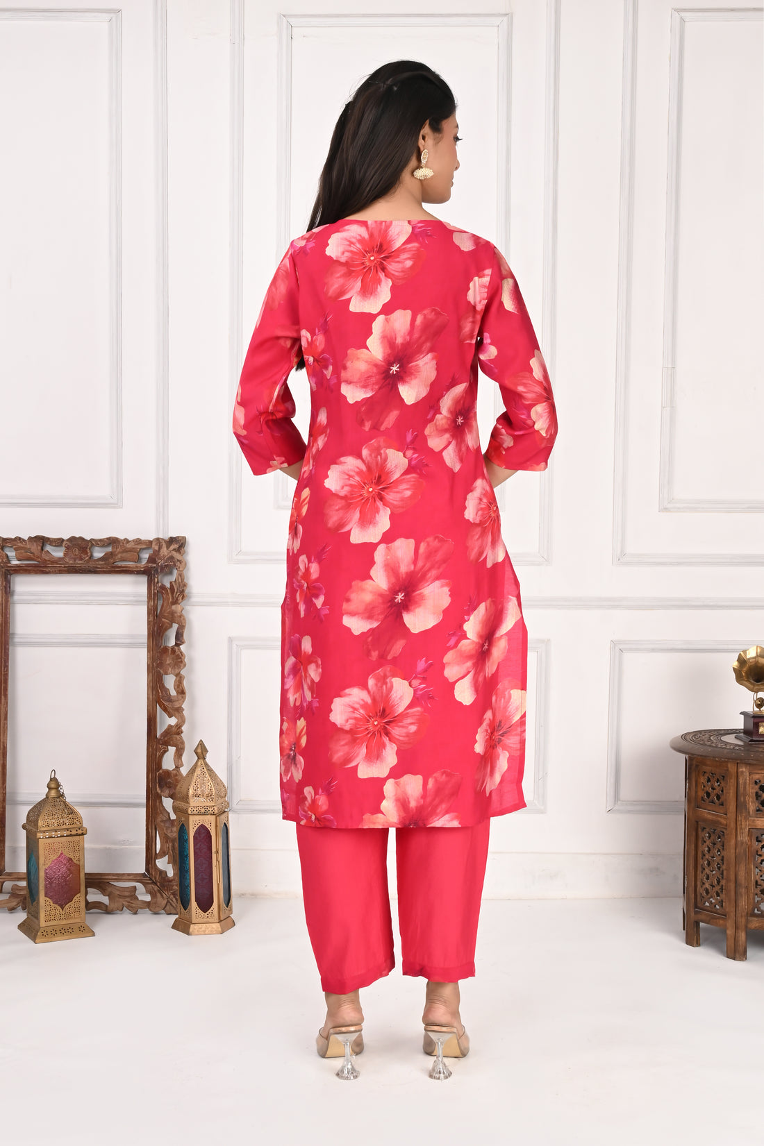 NR-132 Red Floral Printed Kurta Set with Dupatta