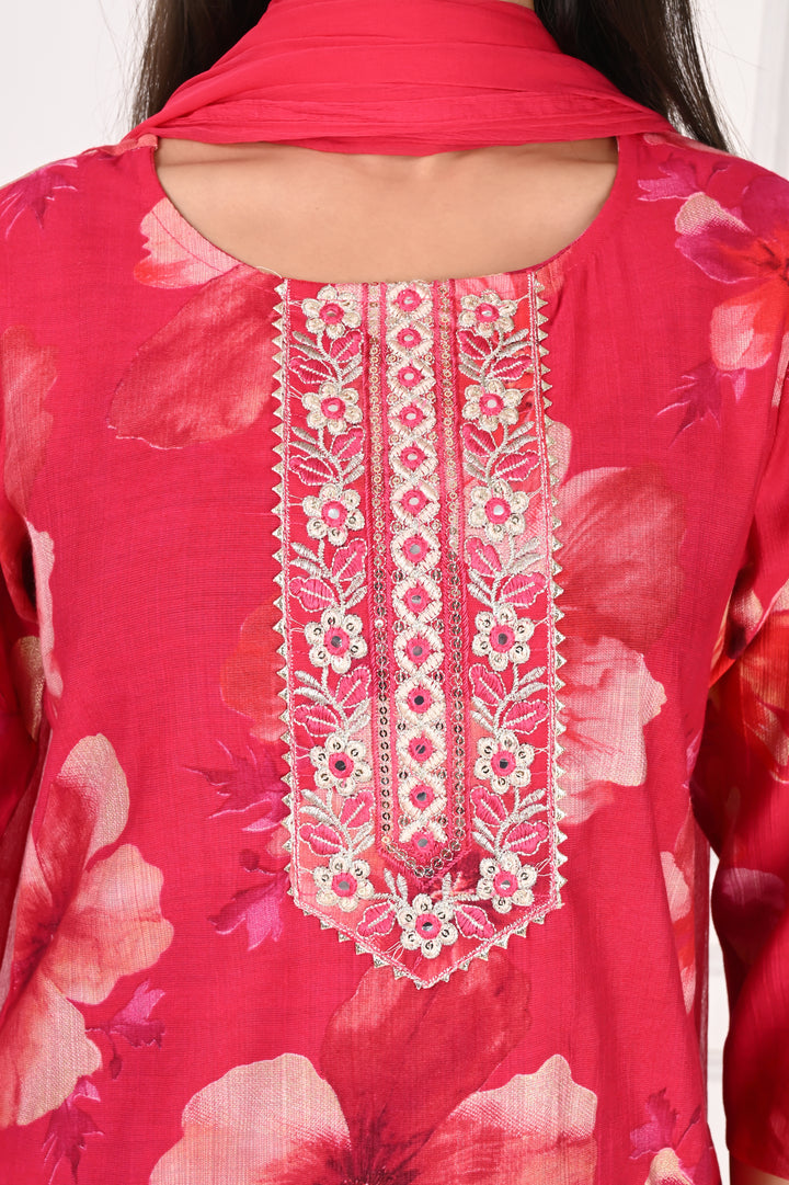 NR-132 Red Floral Printed Kurta Set with Dupatta