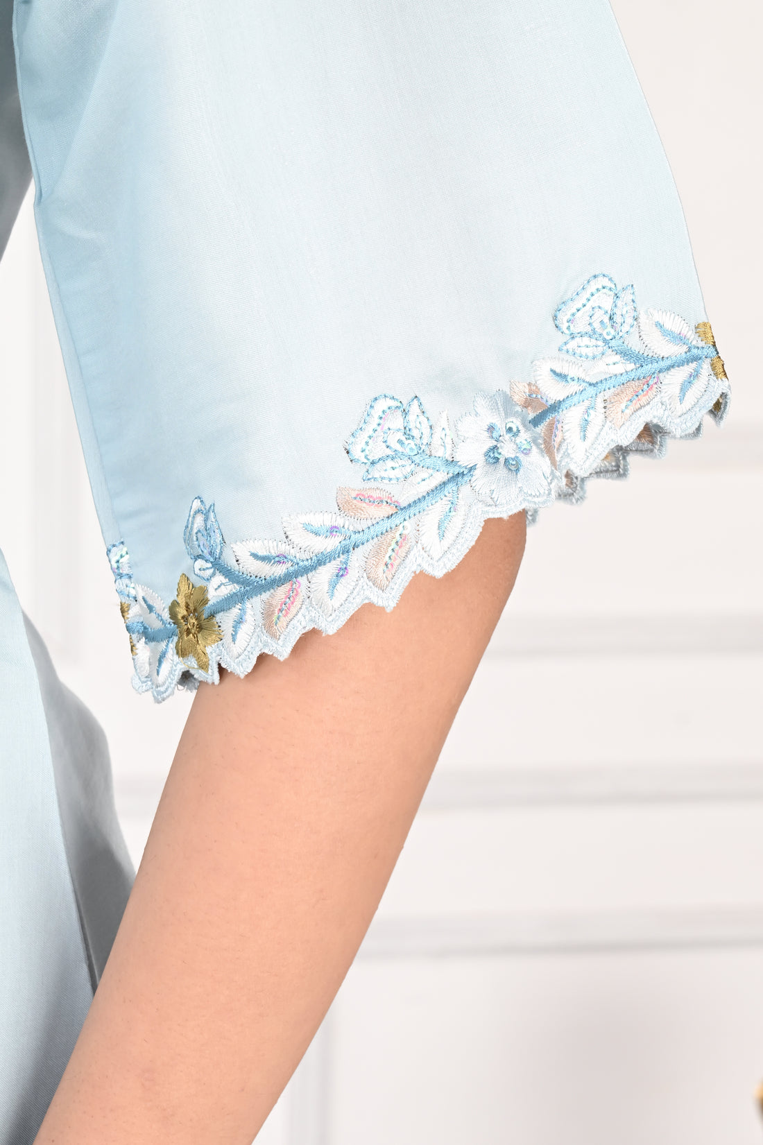 NR-133 Sky Blue Embroidered Kurta Set with Farsi Salwar & Dupatta