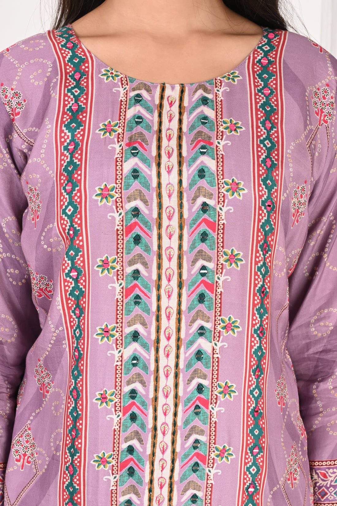 NR-134 Lavender Pure Maslin Floral Printed Kurta Set with Dupatta
