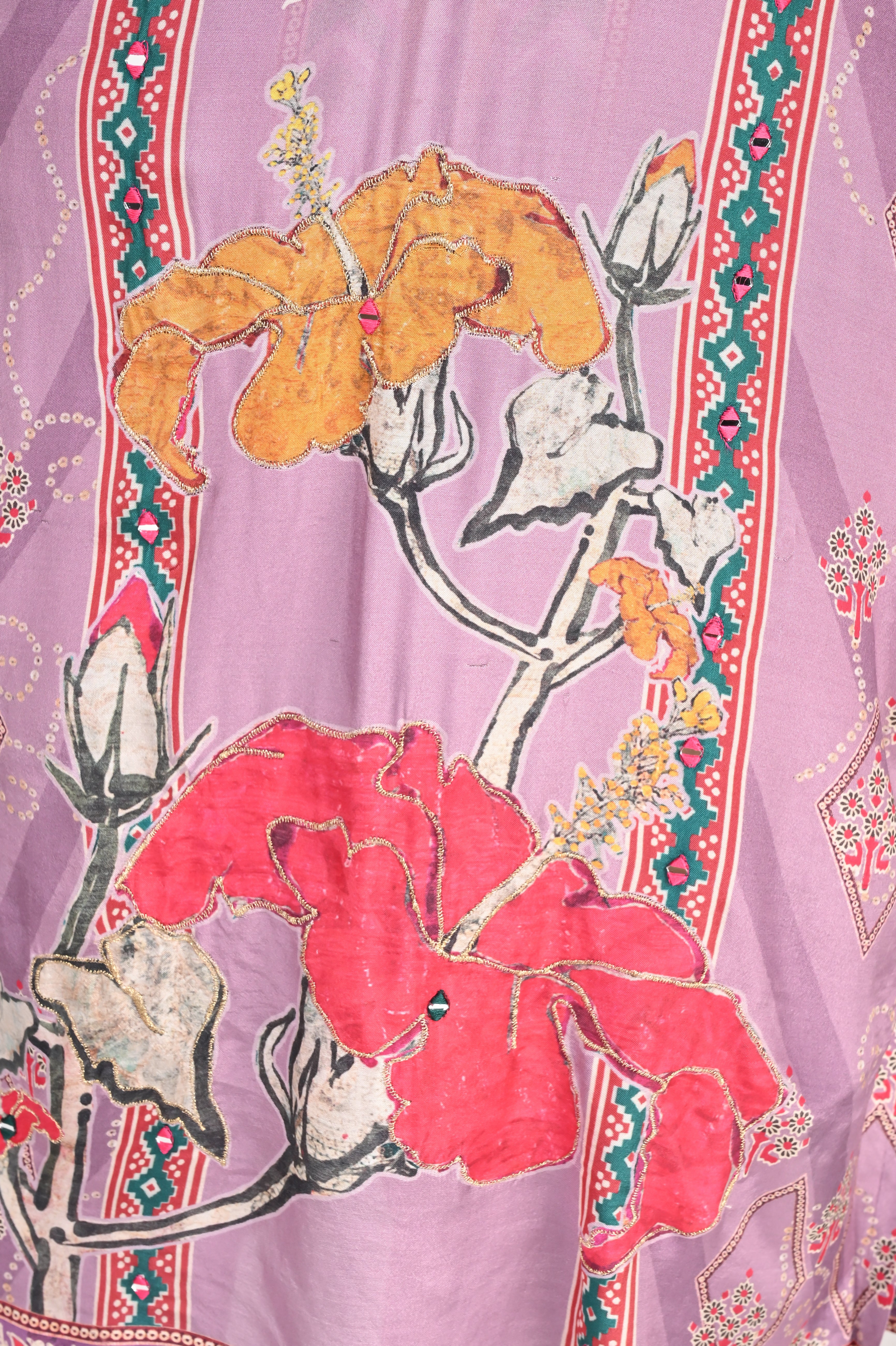 NR-134 Lavender Pure Maslin Floral Printed Kurta Set with Dupatta