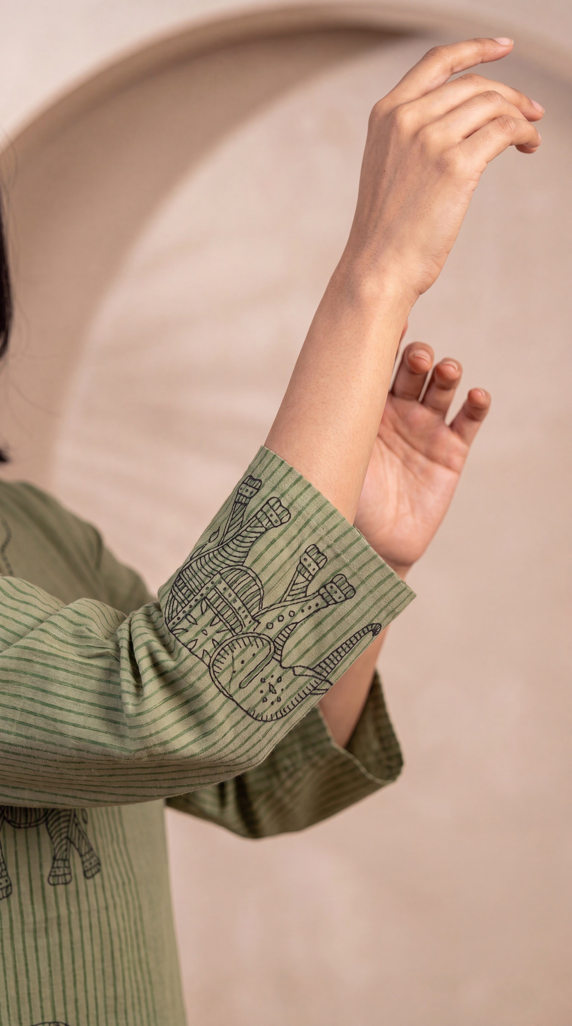 NR-142 Olive Green Elephant Print Cotton Co-ord Set