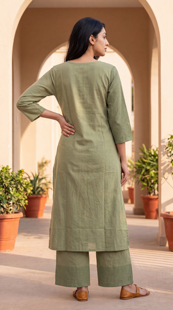 NR-142 Olive Green Elephant Print Cotton Co-ord Set