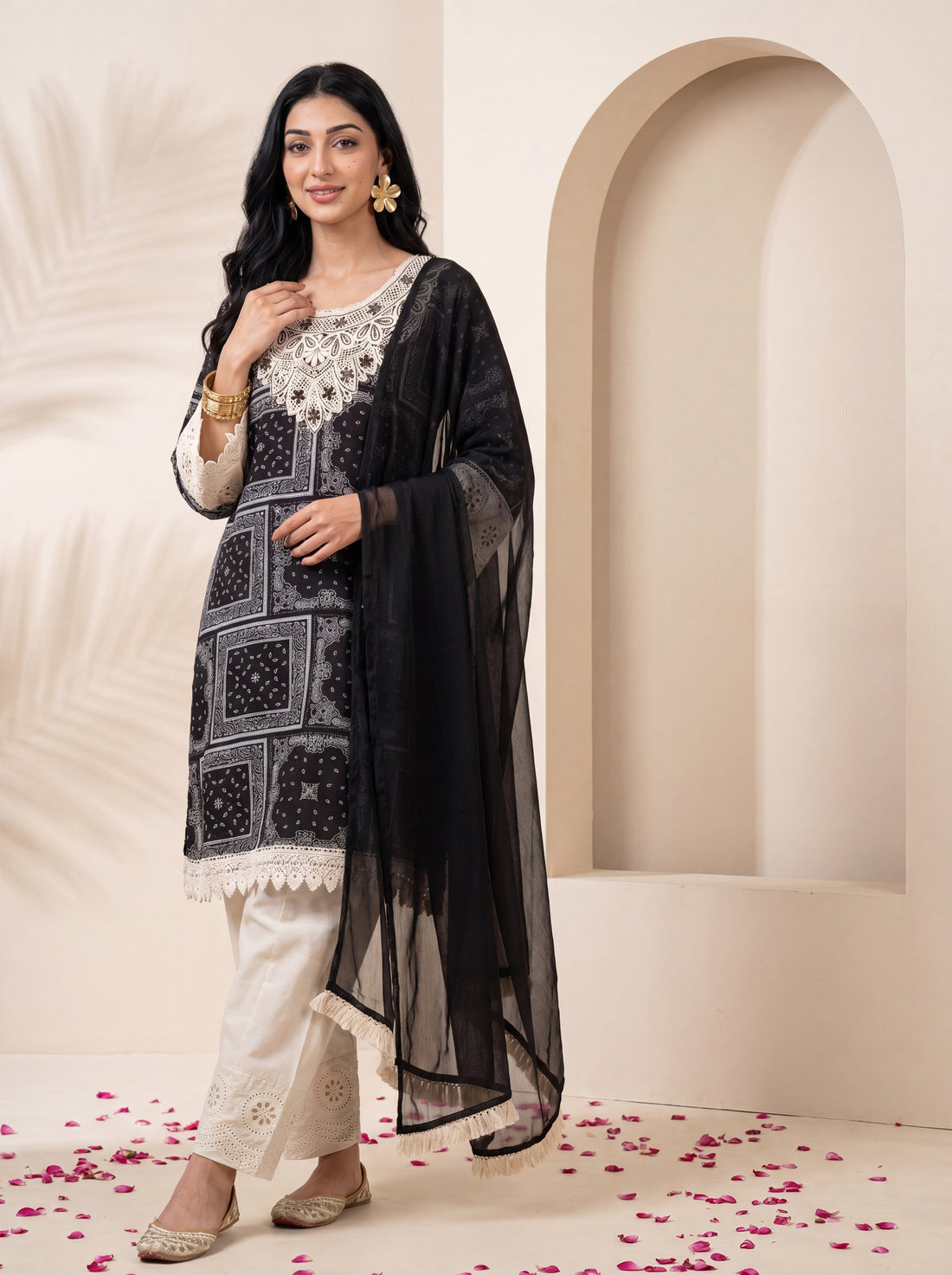 NR-146 Black and Ivory Farsi Salwar Suit Set