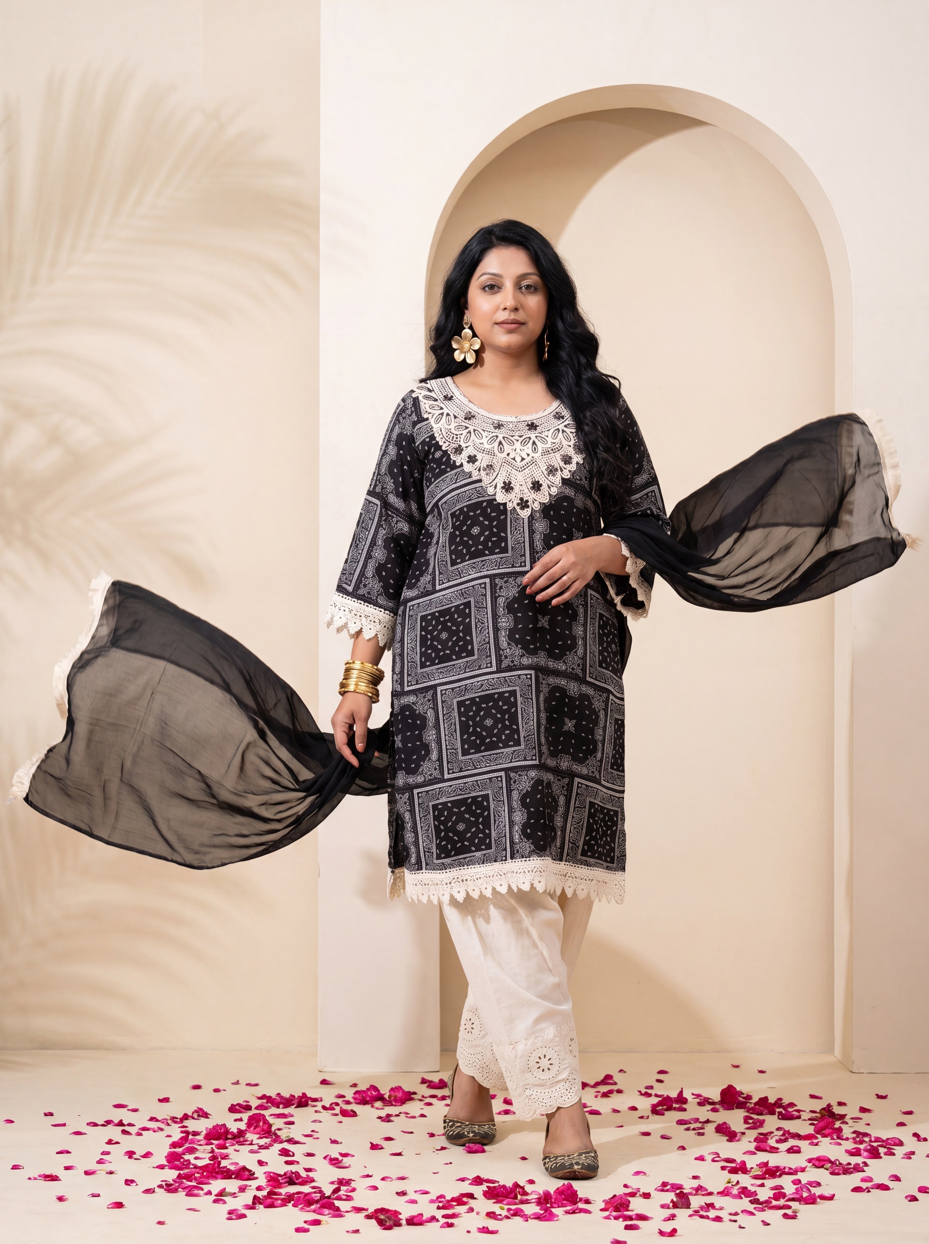 NR-146 Black and Ivory Farsi Salwar Suit Set