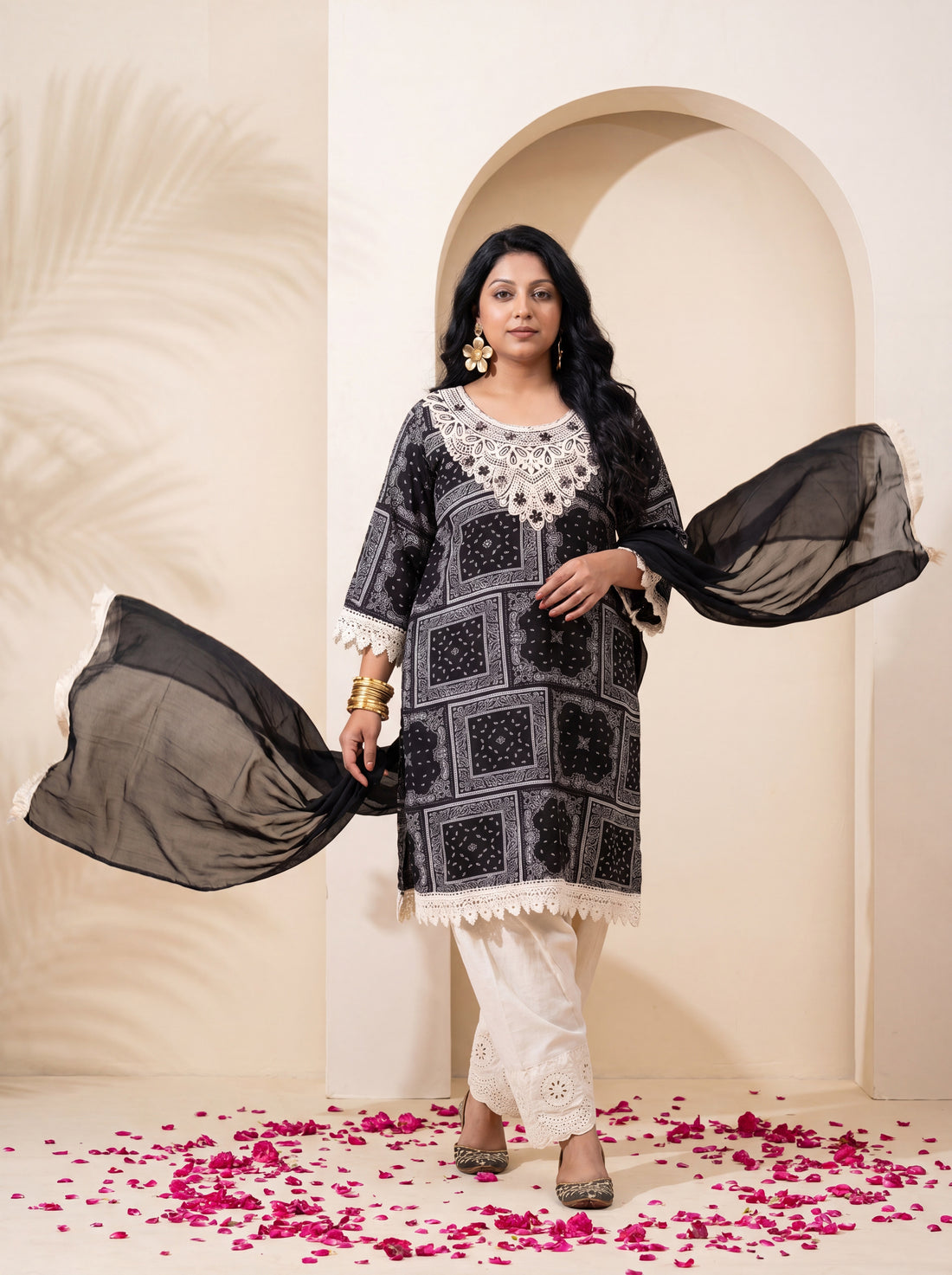 NR-146 Black and Ivory Farsi Salwar Suit Set