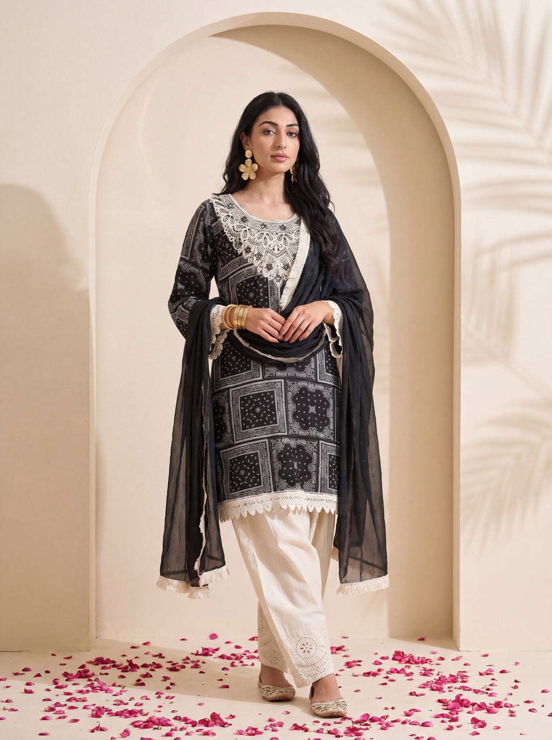 NR-146 Black and Ivory Farsi Salwar Suit Set