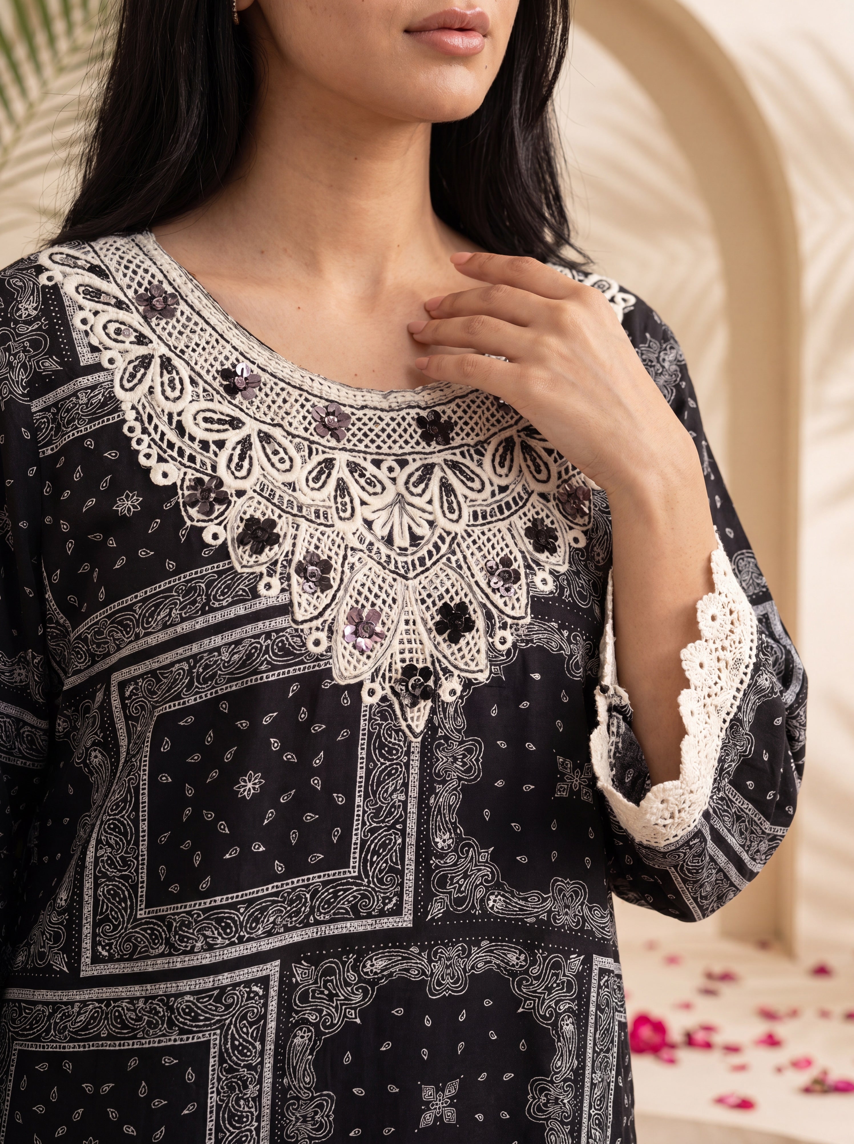 NR-146 Black and Ivory Farsi Salwar Suit Set