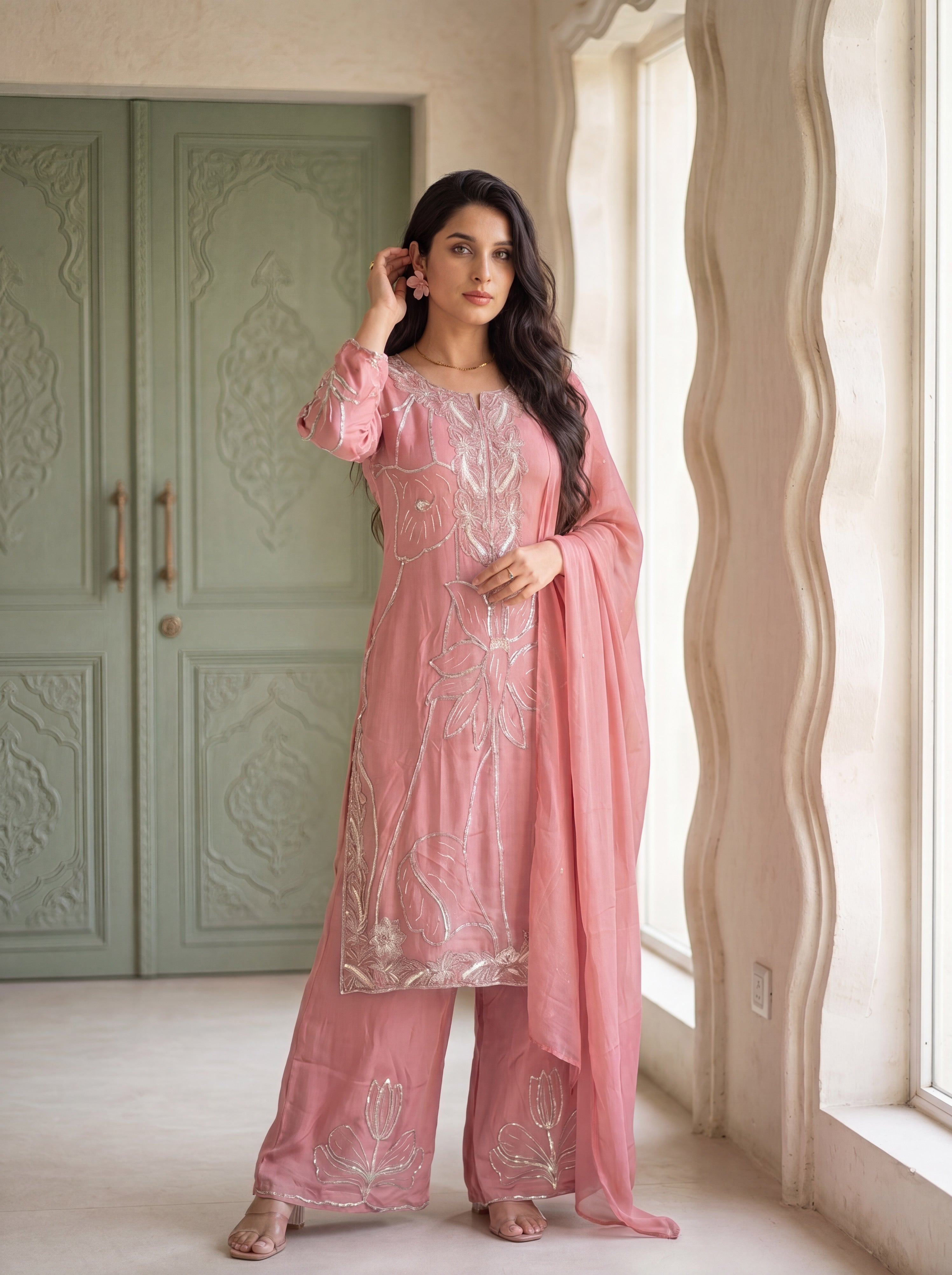 NR-151 Blush Bloom Handwork Kurta Set