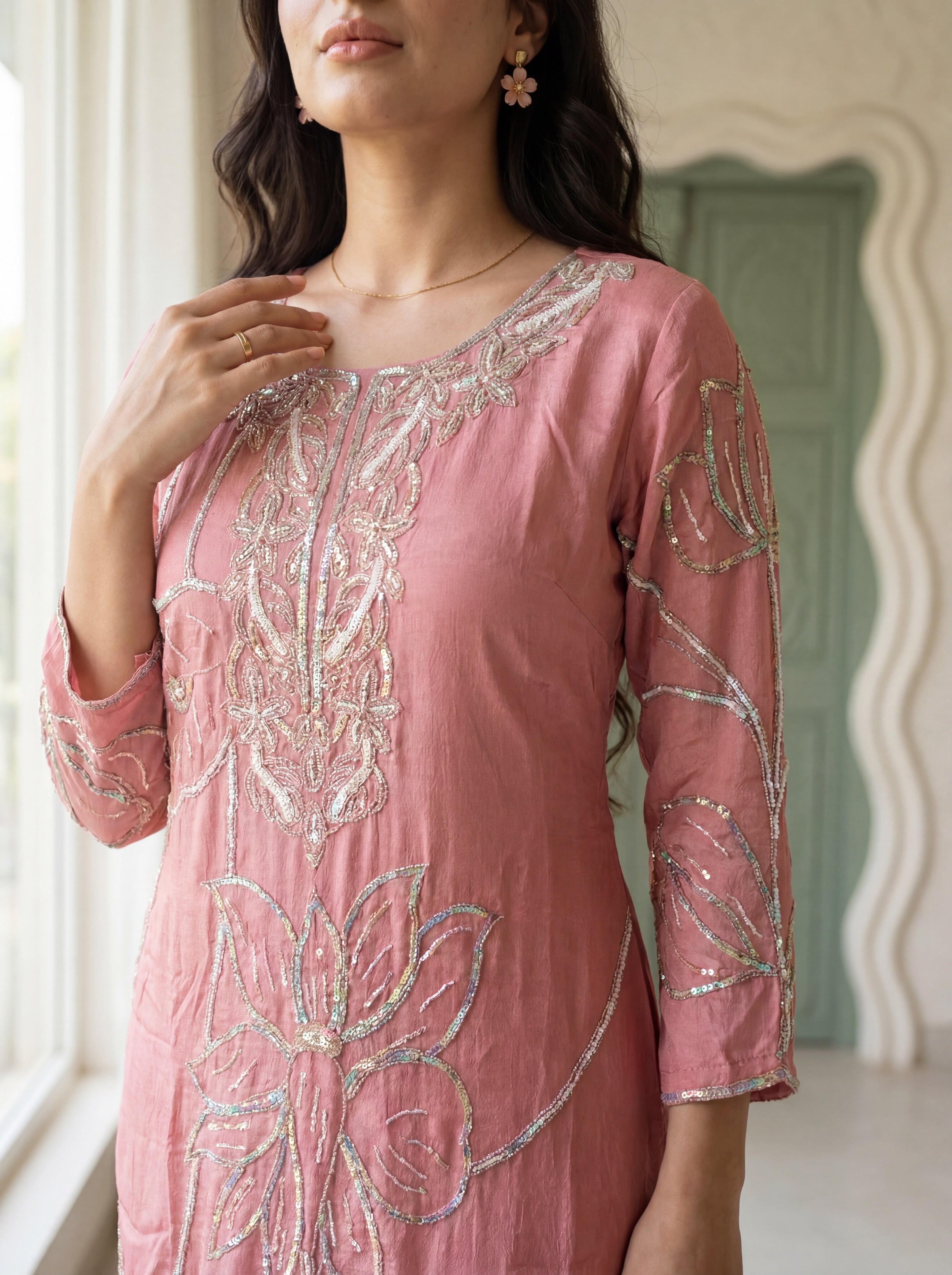 NR-151 Blush Bloom Handwork Kurta Set