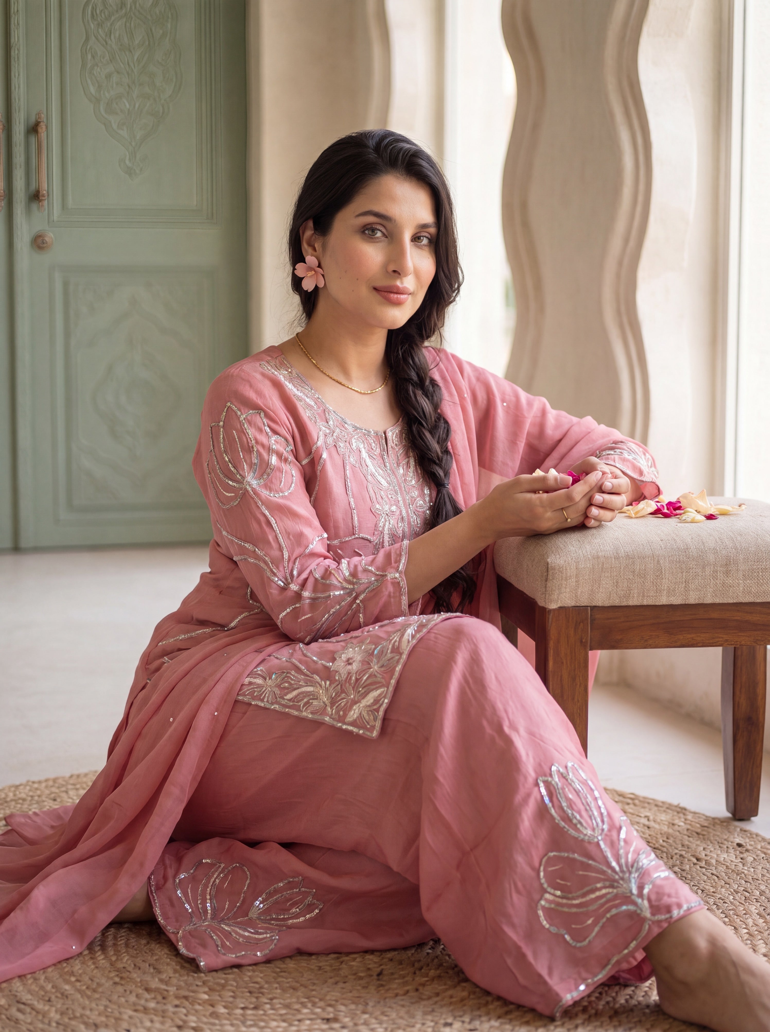 NR-151 Blush Bloom Handwork Kurta Set