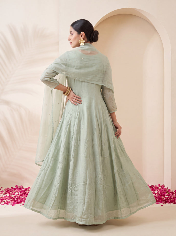 NR-152 Mint Sage Embroidered Anarkali Suit Set