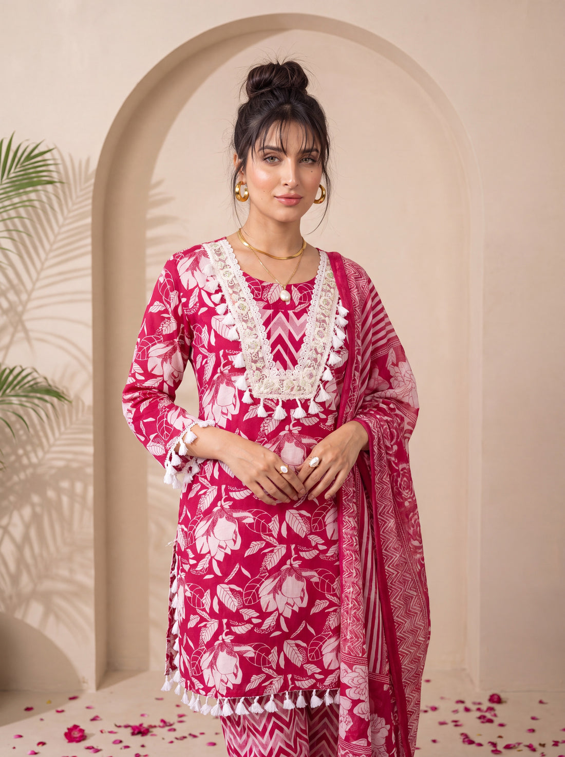 NR-153 Blossom Pink Pure Cotton Farsi Salwar Suit Set