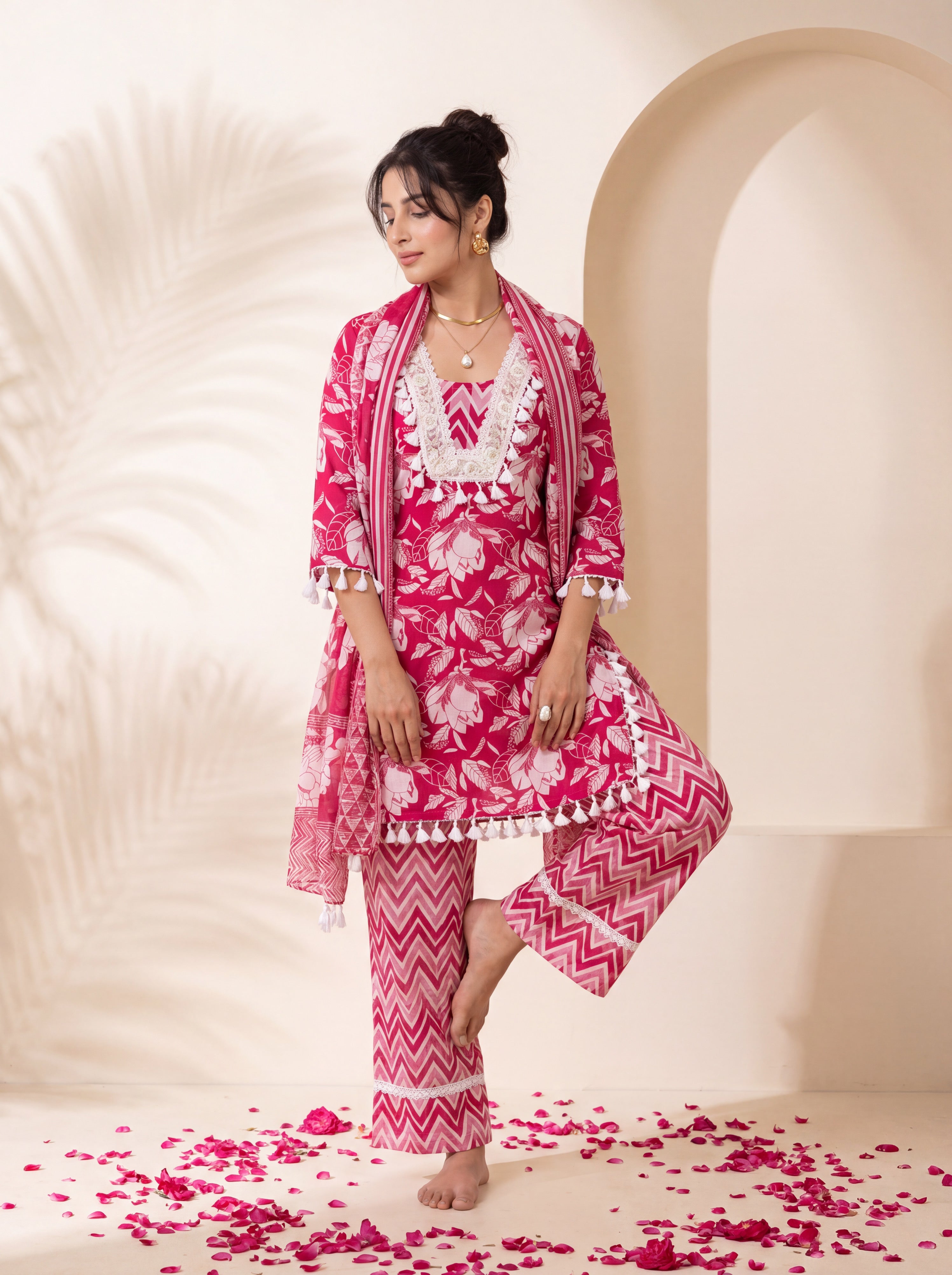 NR-153 Blossom Pink Pure Cotton Farsi Salwar Suit Set