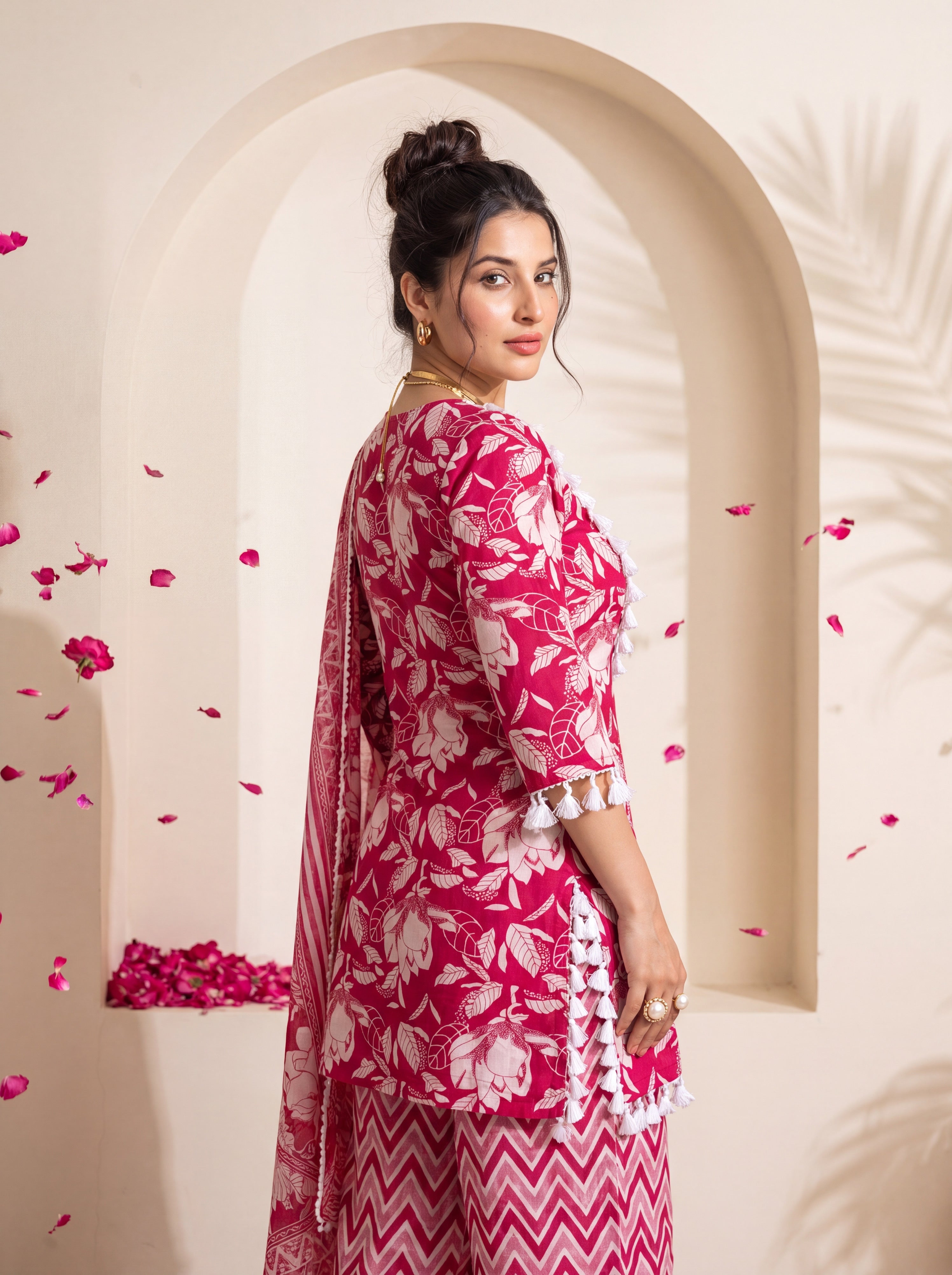 NR-153 Blossom Pink Pure Cotton Farsi Salwar Suit Set