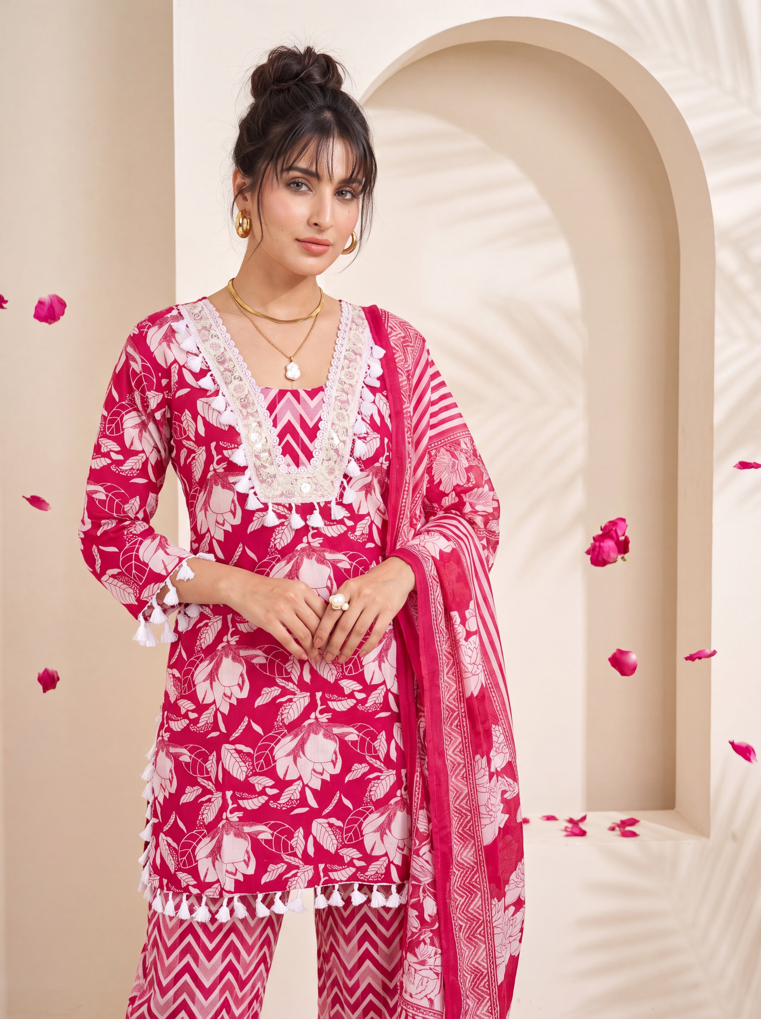 NR-153 Blossom Pink Pure Cotton Farsi Salwar Suit Set