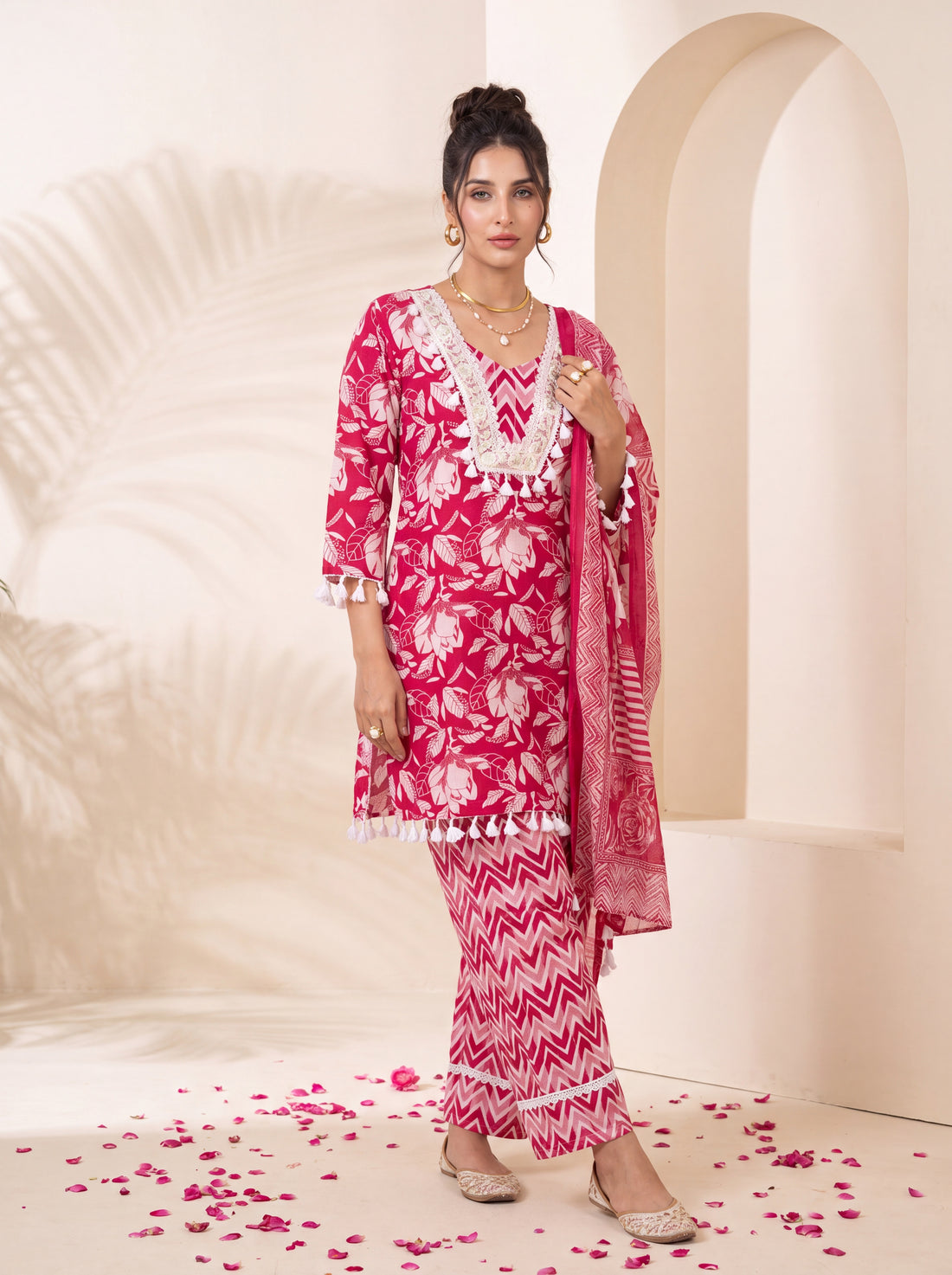 NR-153 Blossom Pink Pure Cotton Farsi Salwar Suit Set