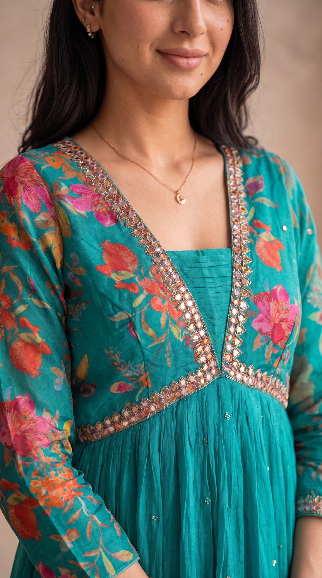 NR-139 Aqua Bloom Anarkali Set With Dupatta